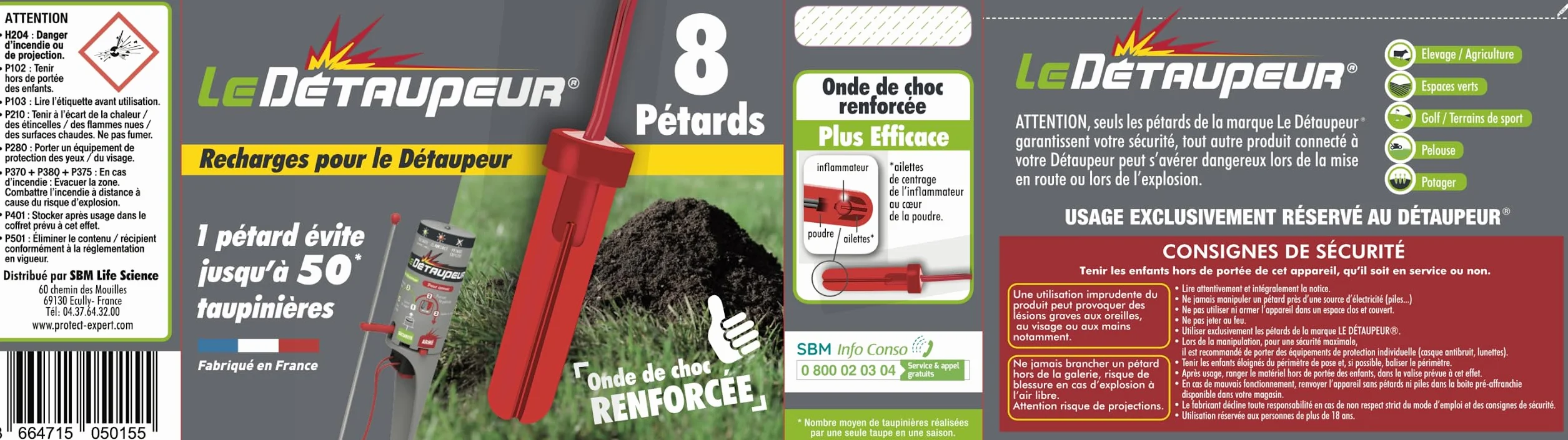 LE DETAUPEUR 8 Recharges Anti Taupes - Kit Complet - Efficace & Puissant - Utilisable Sous La Pluie