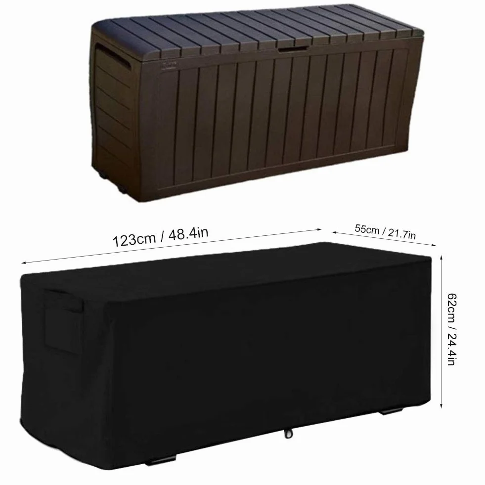 Housse Boîte Rangement Extérieur Jardin Tissu Oxford 210D Imperméable Anti-UV Noir 123x62x55cm Anti-Vent