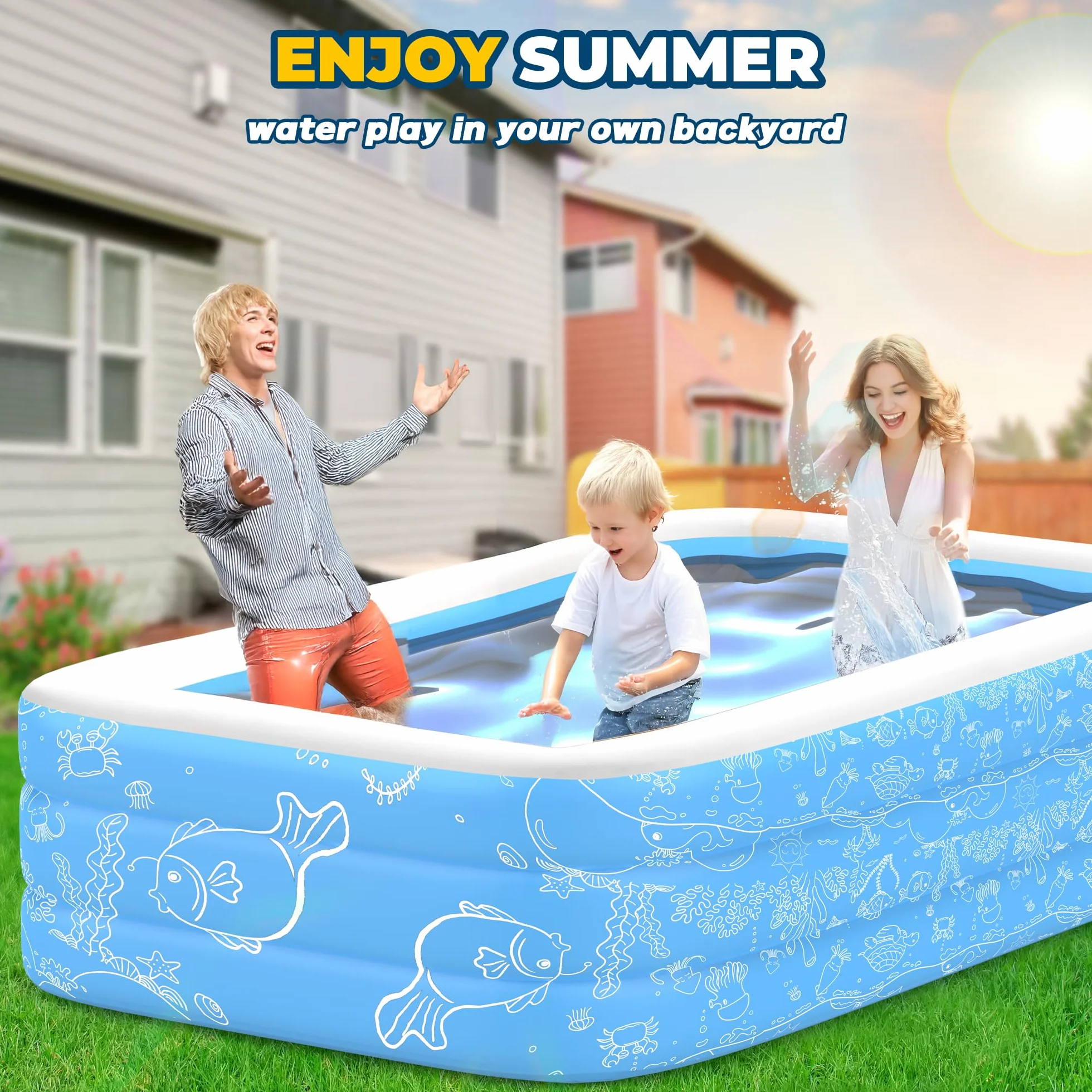 Piscine gonflable 180 x 137 x 58 cm pour enfants et adultes, durable