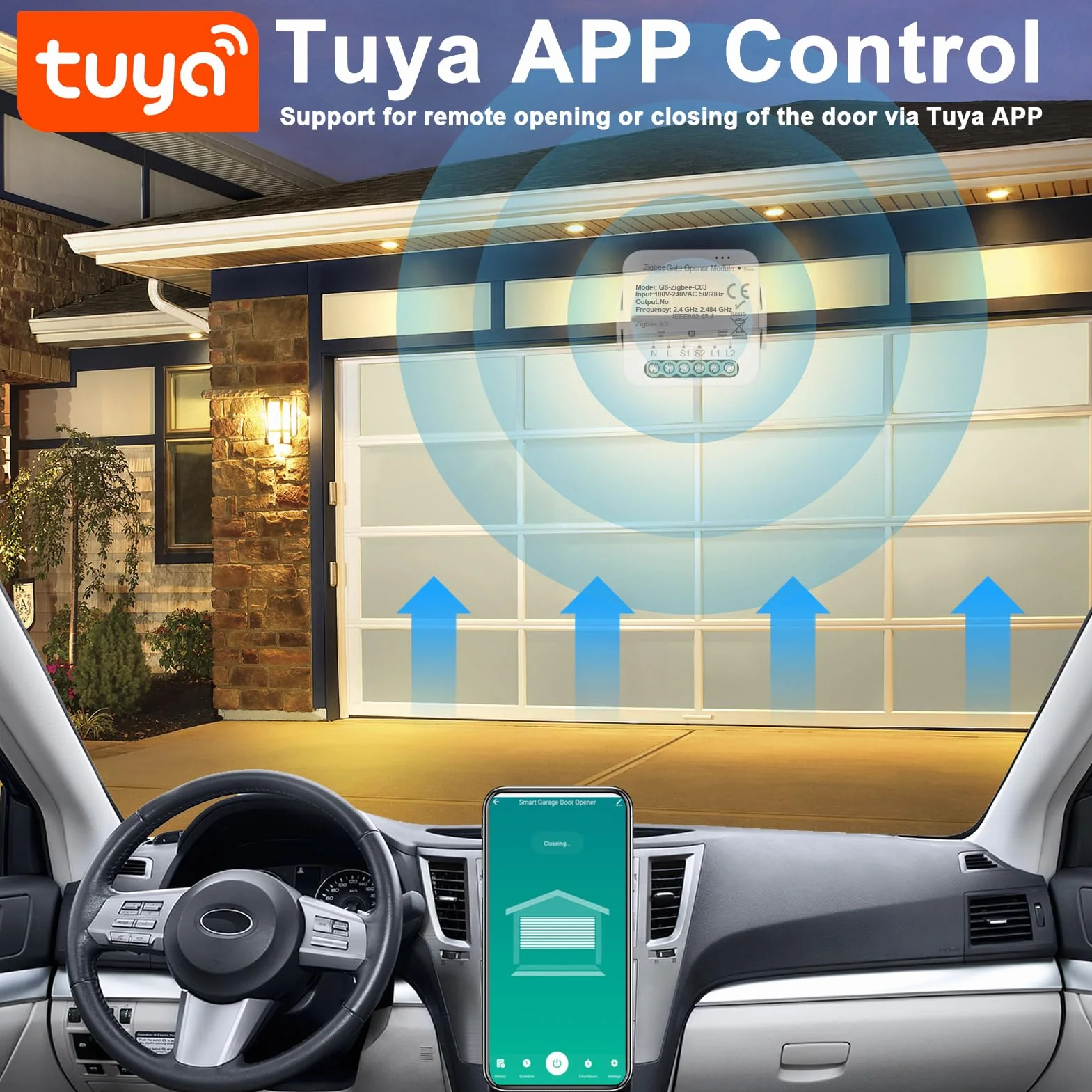 Jemora Ouvre-porte Tuya ZigBee, ouvre-porte de garage intelligent, contrôleur de téléphone portable, contrôle à distance par application, compatible avec Home pour la commande vocale