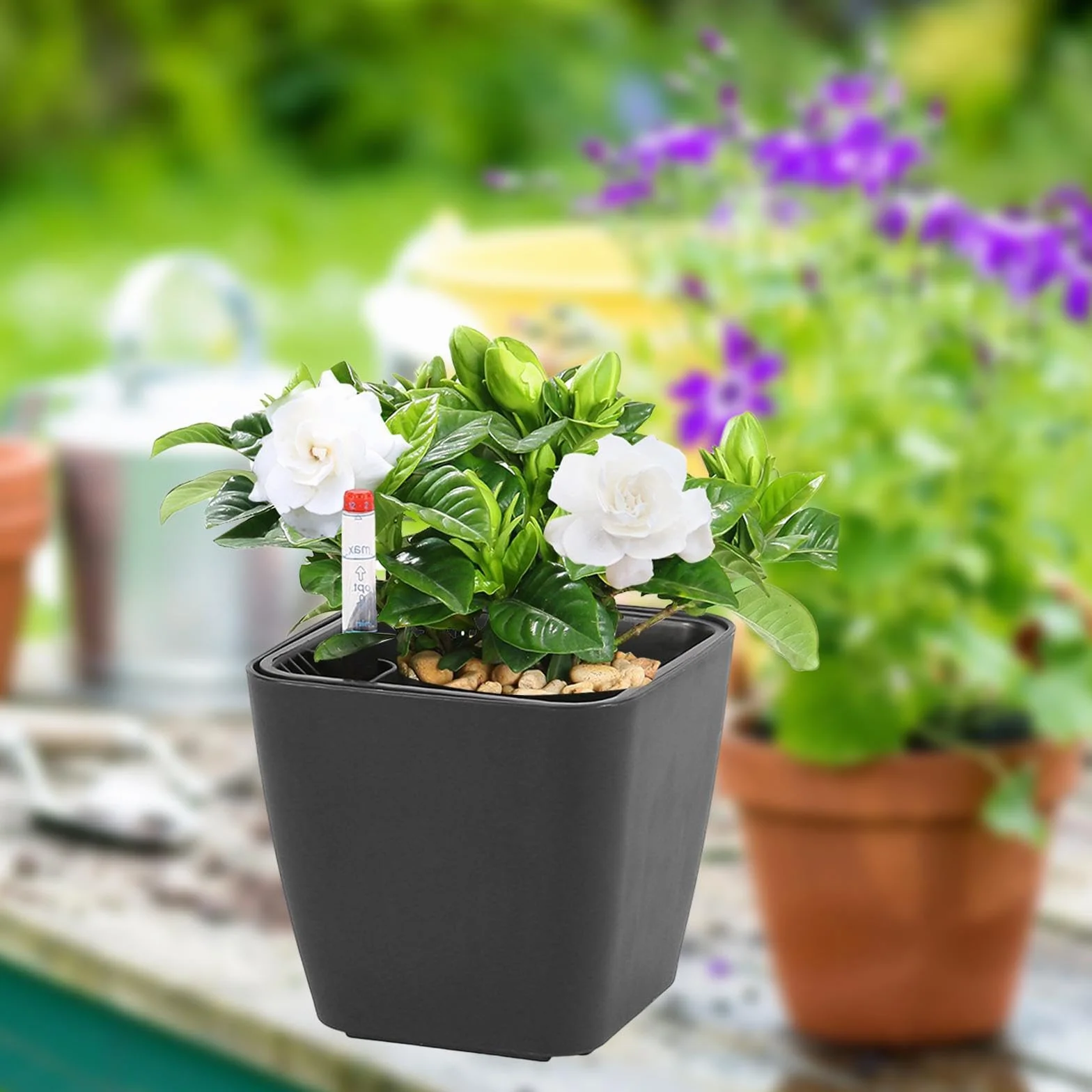 Pots de Fleurs à Arrosage Automatique d'Intérieur Noir 13 cm