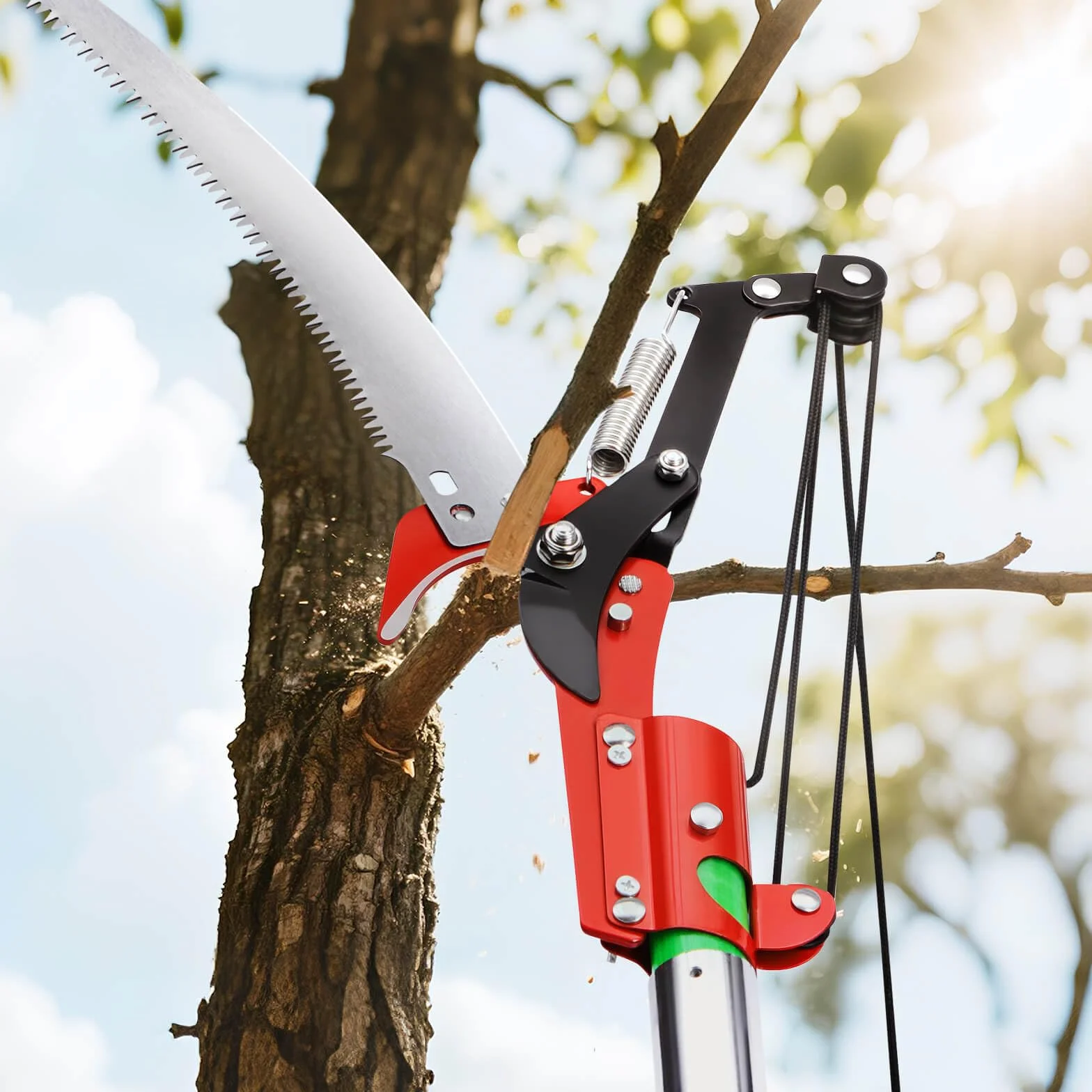 VEVOR Scie à Élaguer Extensible, 2,15-8,09 m, Scie sur Perche Manuelle, Lame Acier Tranchante, avec Ciseaux, 8 Perches Fibre de Verre, Outil Élagage pour Tailler Branches Hautes, Palmiers, Arbustes