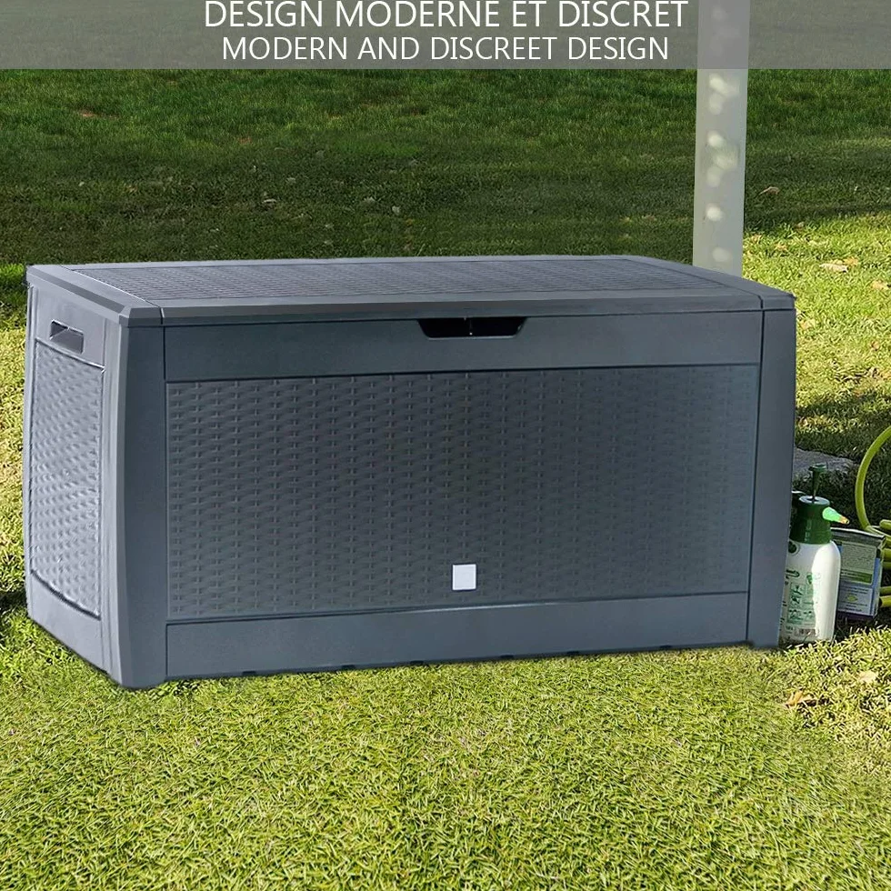 Coffre de Rangement Exterieur 310L PP 119 x 48 x 60 cm Anthracite Polyrotin Fabriqué en Europe