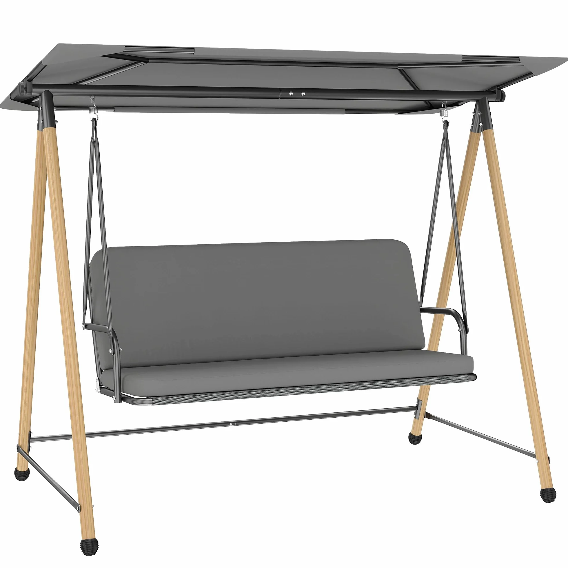 Outsunny Balancelle de Jardin 3 Places, Balançoire Extérieure Toit Réglable, Cadre Acier 360 kg 208x125x180 cm Gris