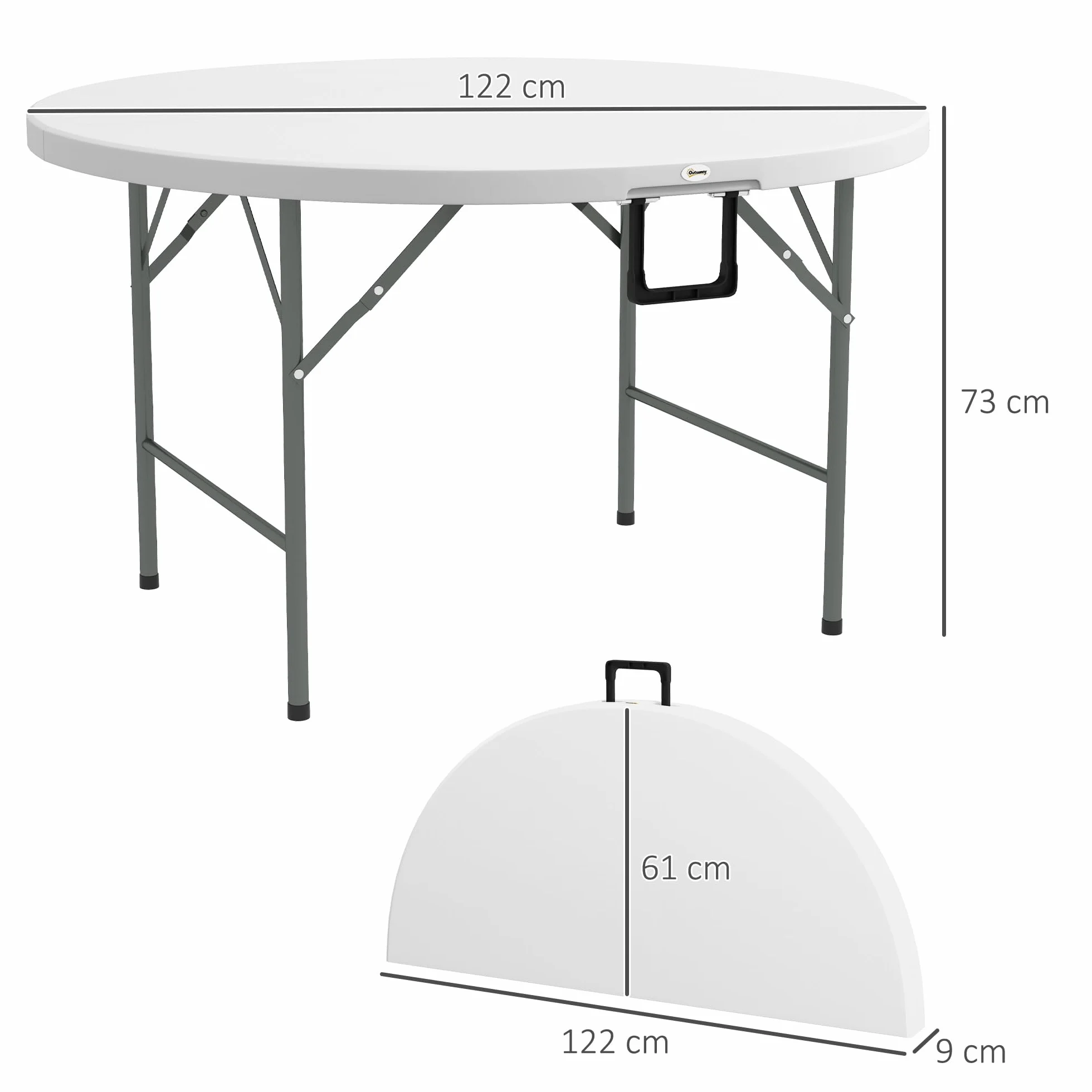 Outsunny Table Ronde de Jardin Pliante Ø122 cm 6 Personnes Structure Métal Plateau HDPE