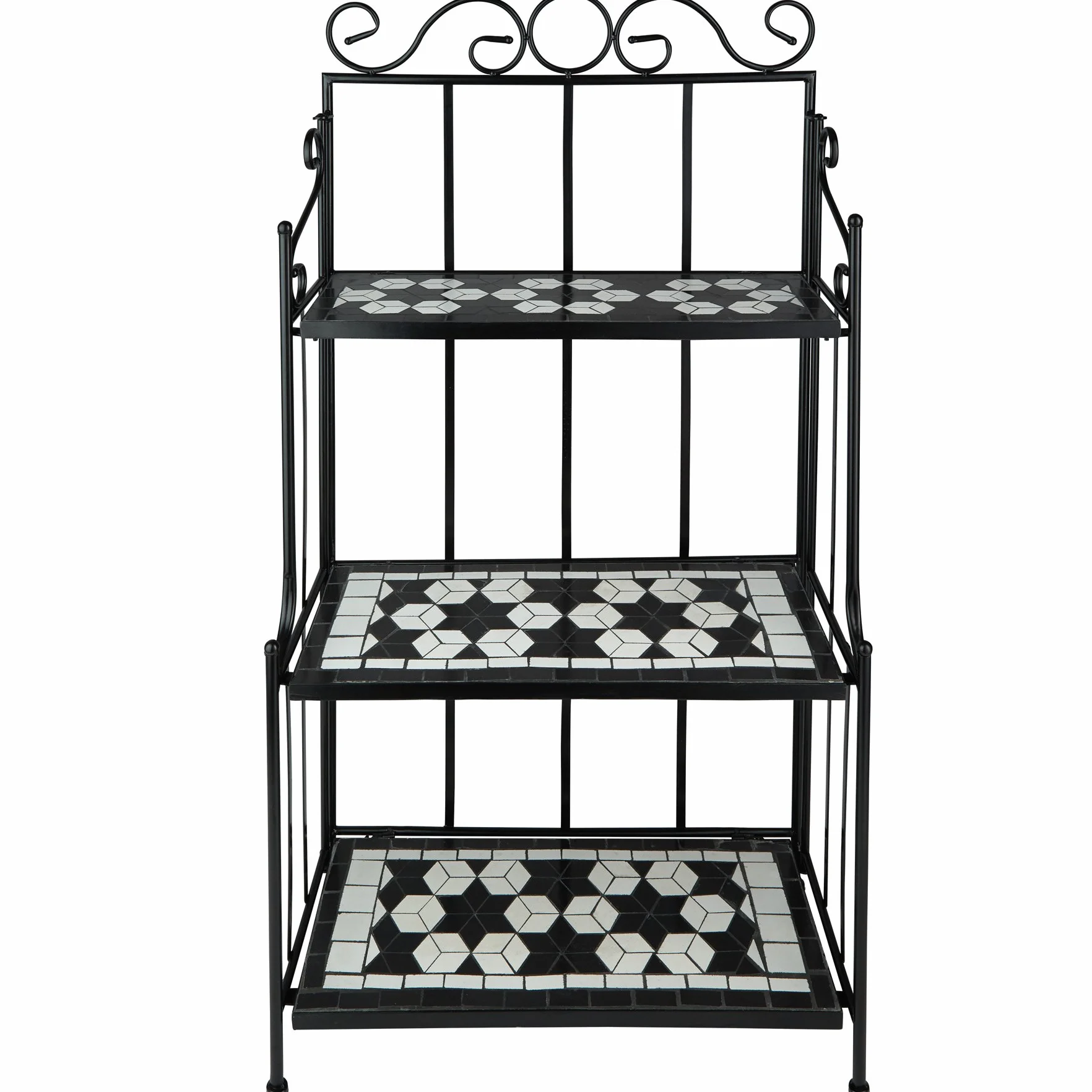 Tectake Étagère en Métal Mosaïque 3 Planches en Pierre Cadre Métallique Galbé Noir-Blanc
