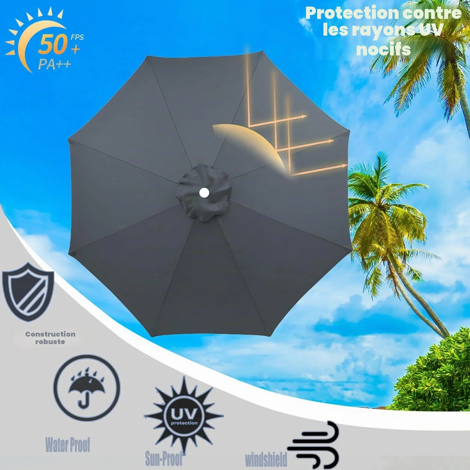 Housse de rechange pour parasol de marché 3 m8 imperméable pare-soleil toile 8 baleines baldaquin extérieur
