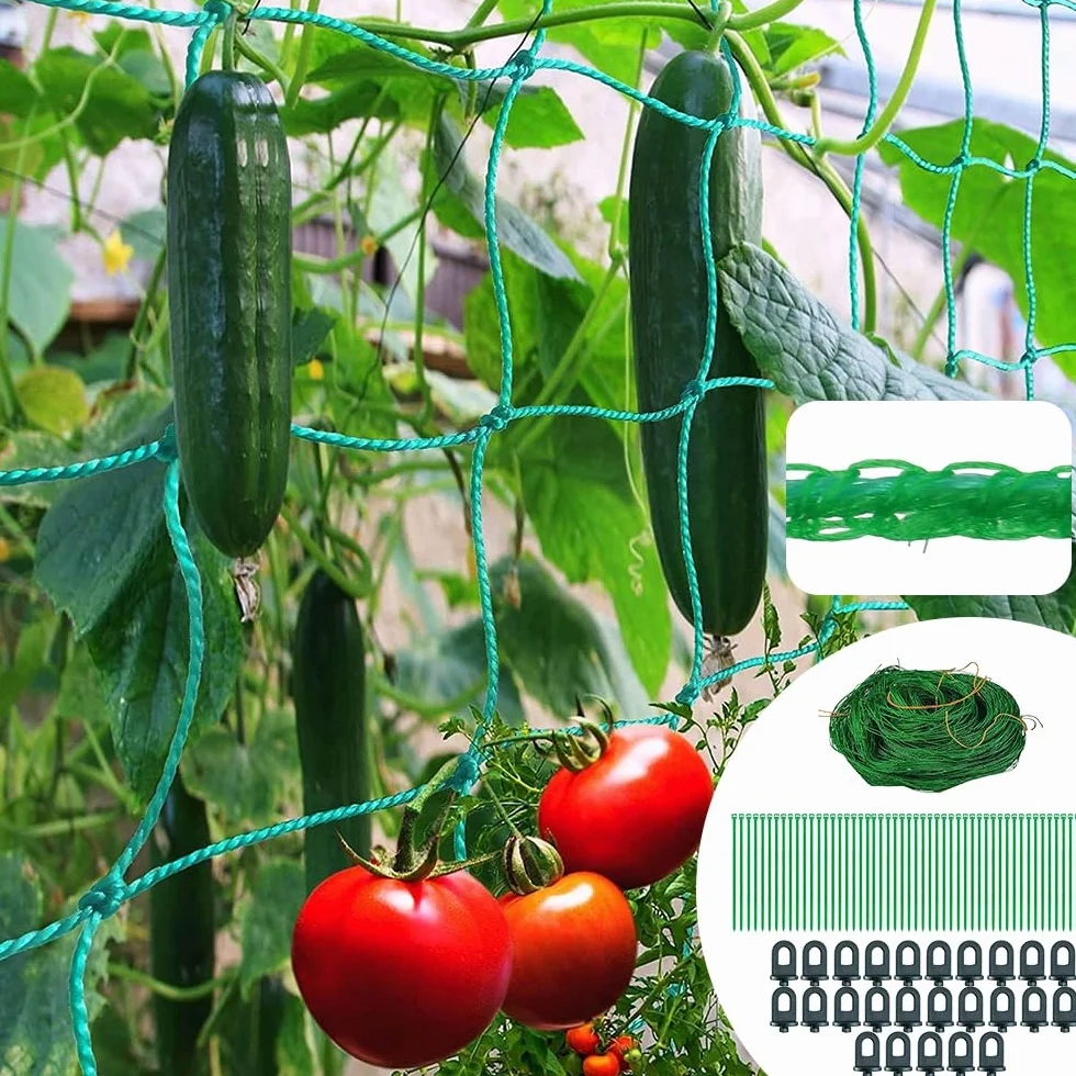 Filet pour Concombre 5 m x 2 m Treillis Jardin Plante Grimpante Exterieur avec Clips et Attaches
