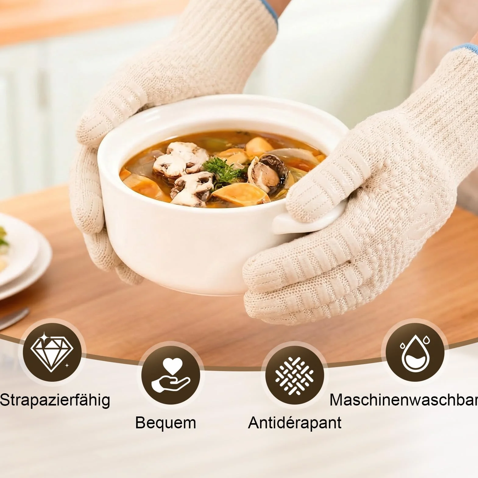 Gants Anti Chaleur Cuisine Silicone Antidérapants Barbecue Intérieur Extérieur Coton Tricoté Épais BBQ Gril Cuisson Four