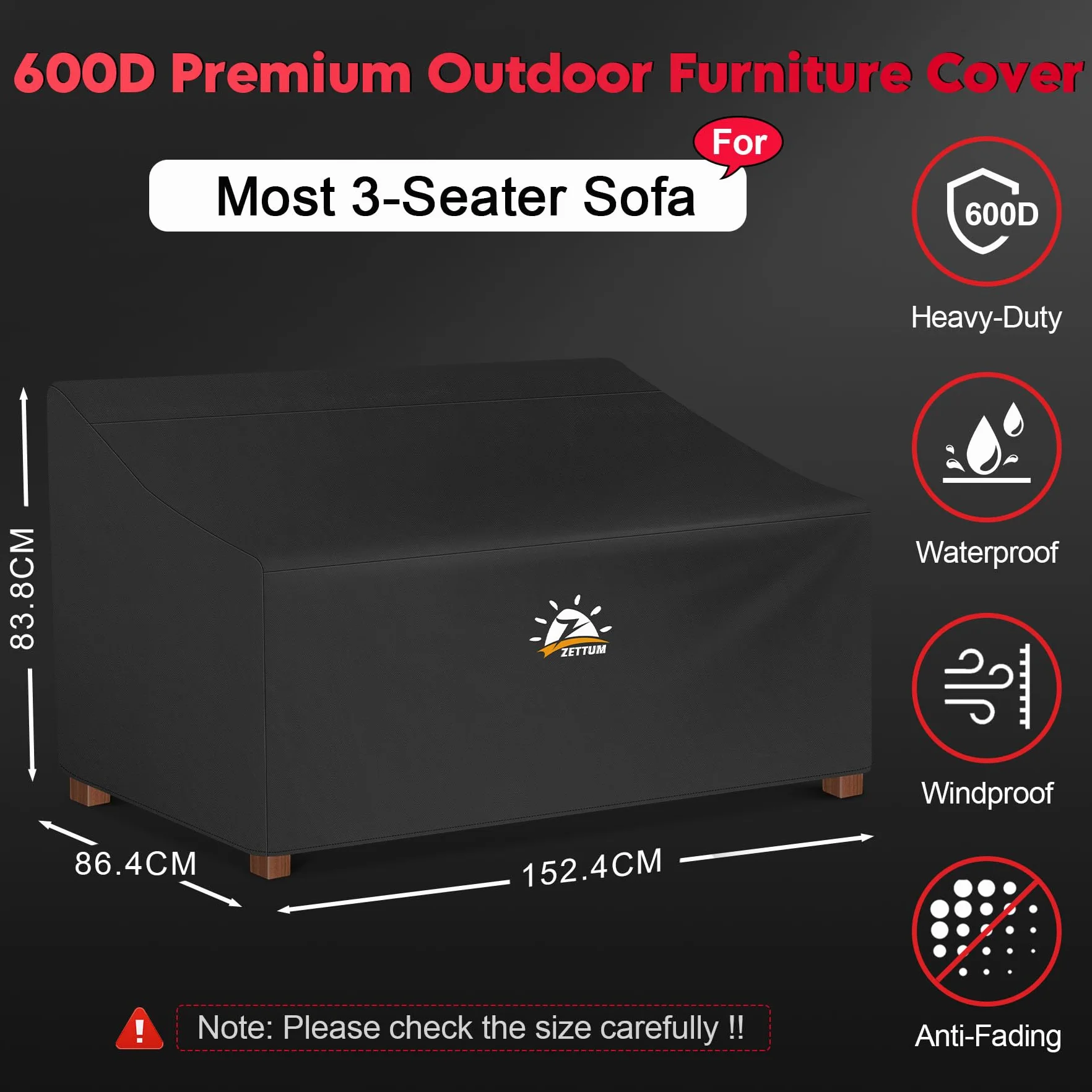 Housse de Banc de Jardin 152 x 86 x 84 CM, Housse de Protection imperméable 600D Oxford PU pour Canapé