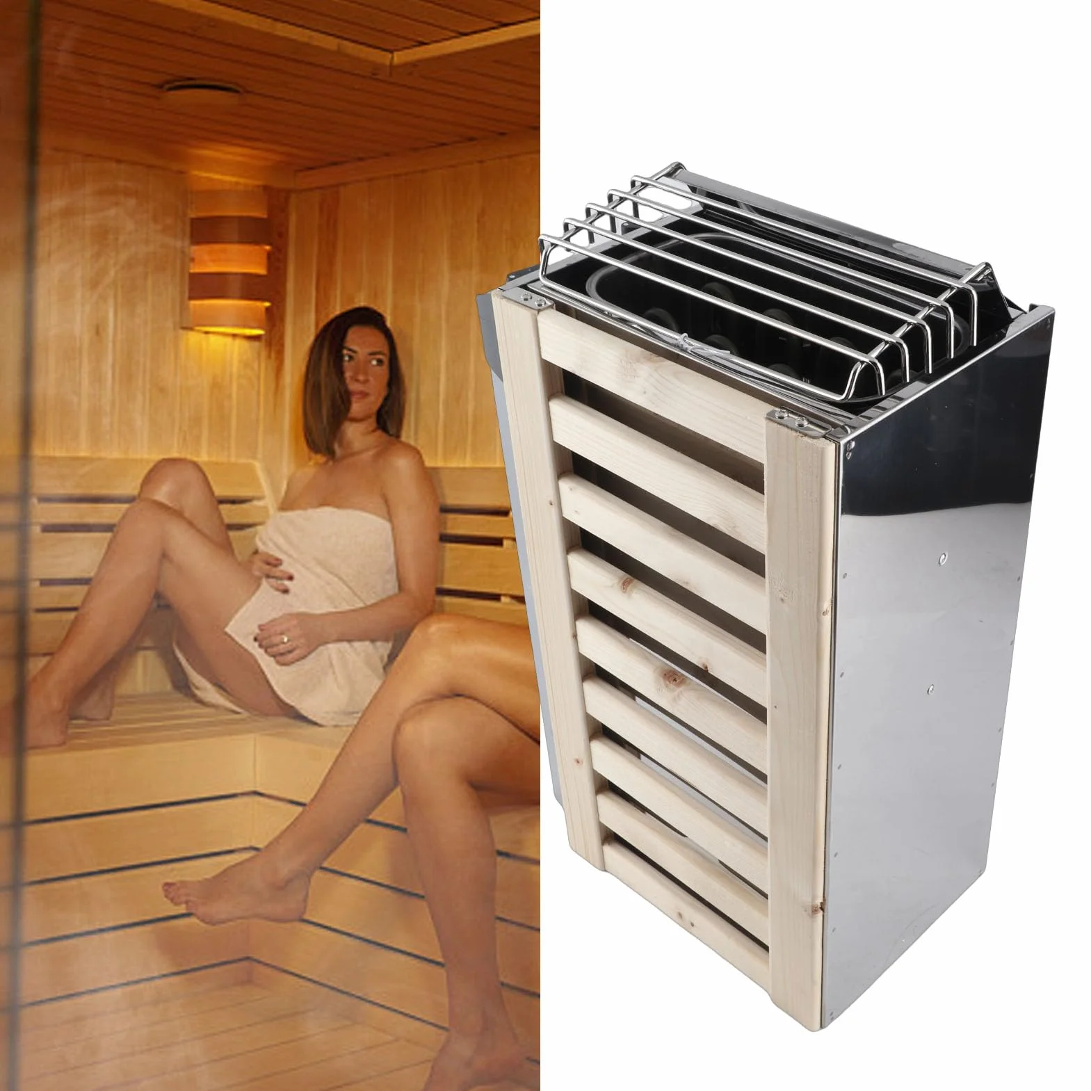 Poêle de Sauna, Poêle de Sauna électrique en Acier Inoxydable Réglable à Température de Contrôle Interne de 3,6 KW, Poêle de Chauffage de Sauna Humide et Sec pour la Maison,