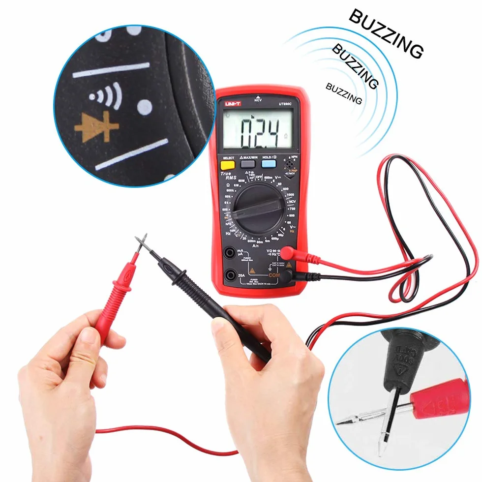 Multimètre, UT890C Multimètre Numérique True RMS 6000 Compte Ampèremètre Voltmètre Tension AC/DC Résistance Courant Capacité Fréquence Testeur mètre de température de Mesure avec Sonde LCD