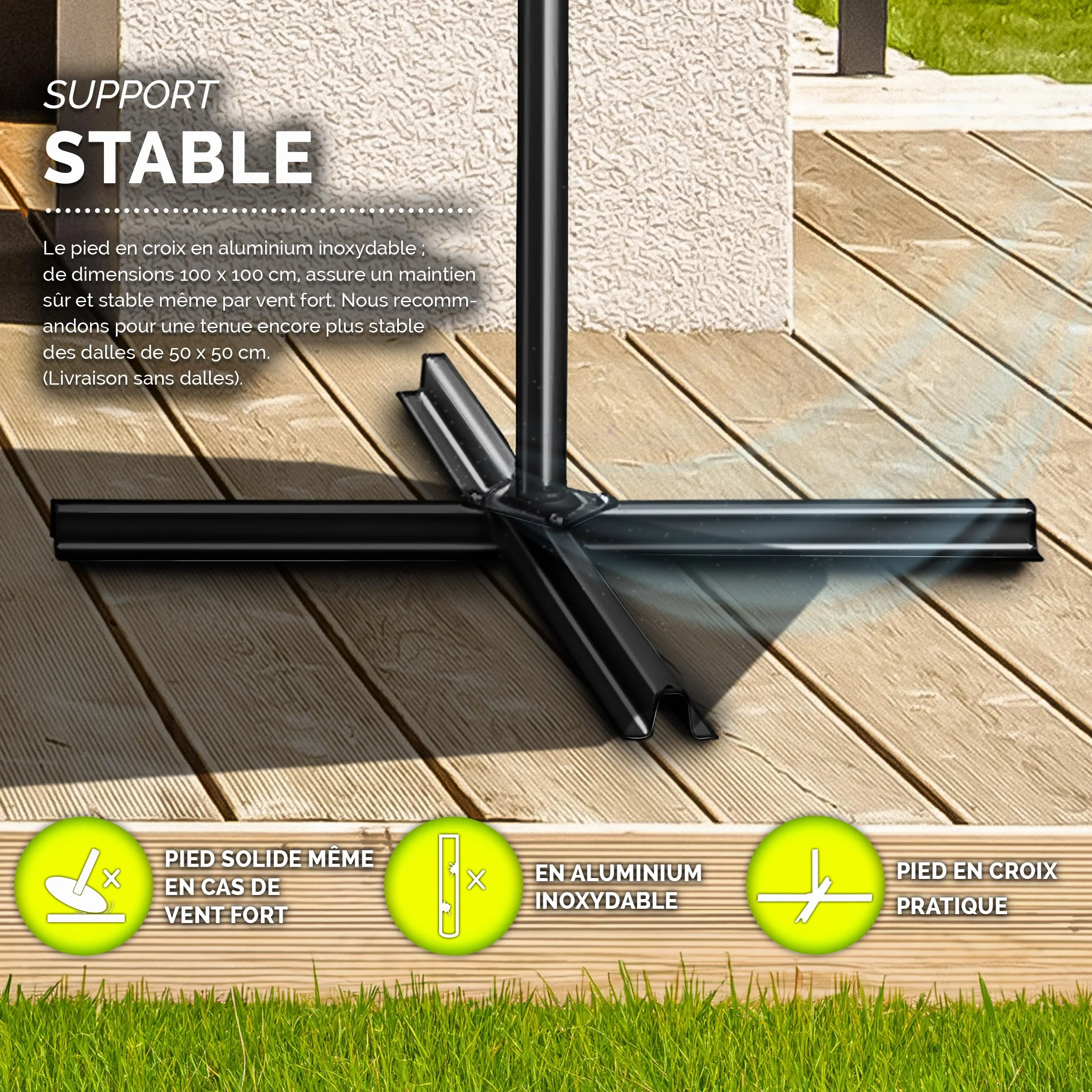 Parasol déporté LED solaire hexagonale 3M avec manivelle Protection UV en aluminium pour jardin
