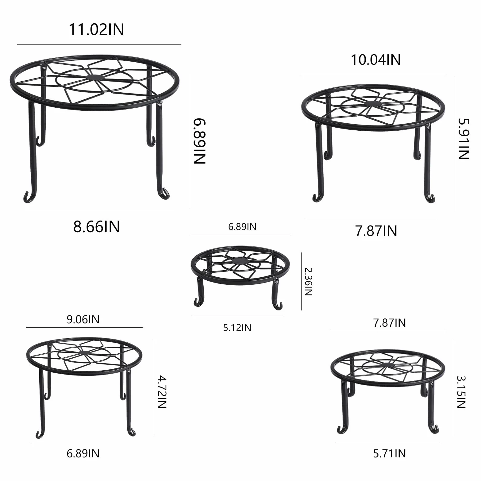 Supports de plantes en métal robuste lot de 5 pour pot de fleurs intérieur extérieur antirouille