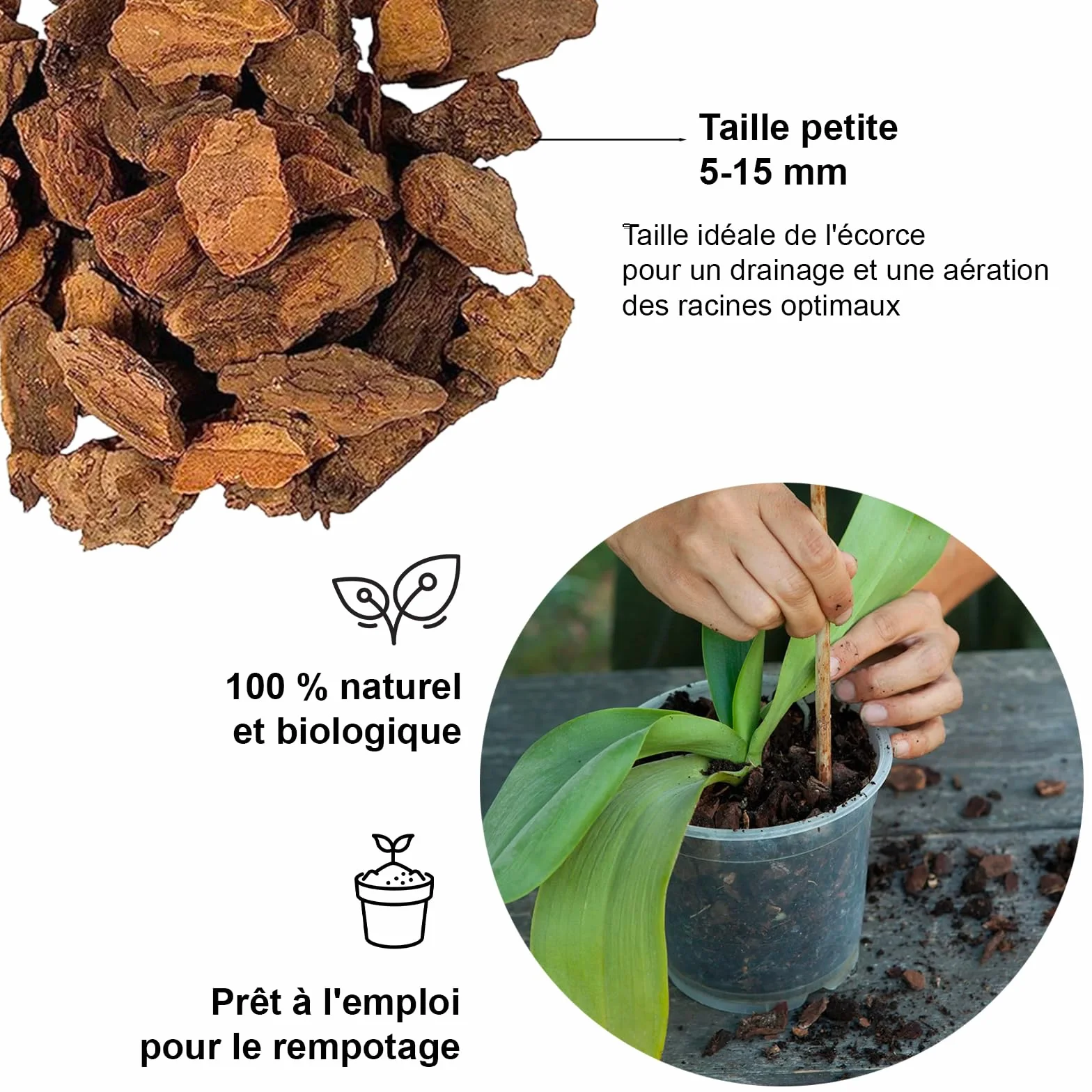 Substrat écorce de pin Maritime pour orchidées 5-15 mm Agriculture Biologique