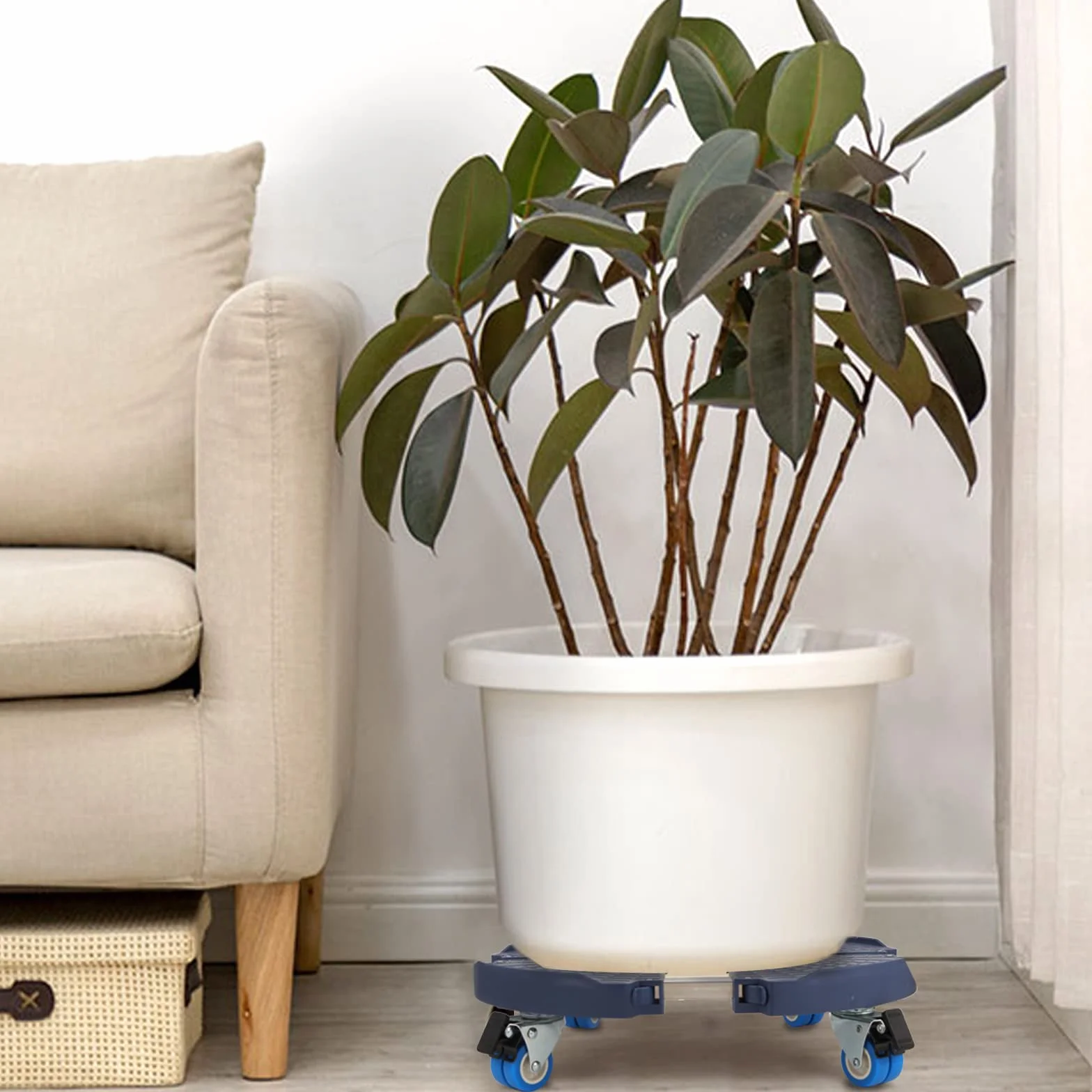 WEIBIDA Porte Plante à Roulettes Rotation 360° Capacité 200 KG Plateau Réglable Ø 40-54cm Bleu