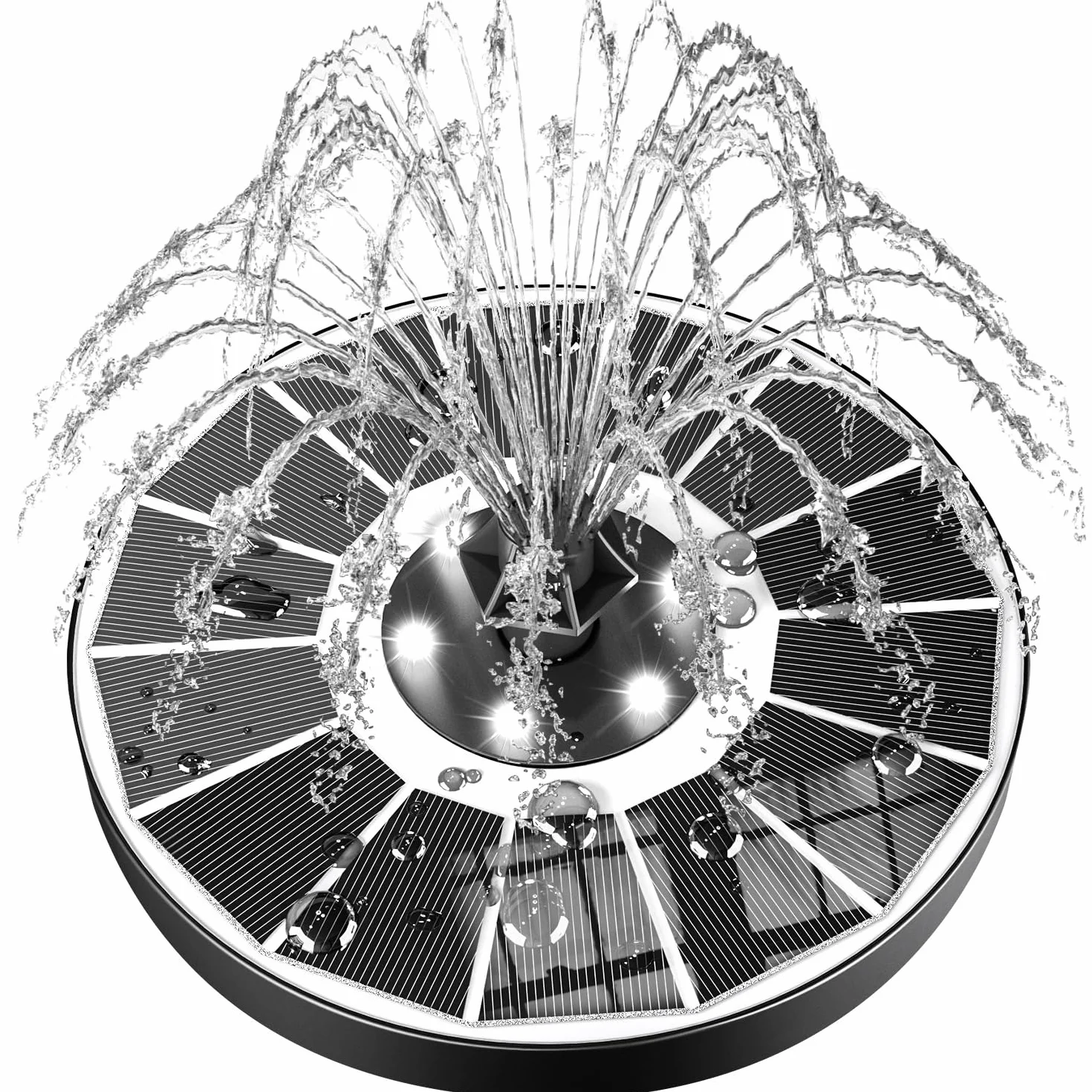 Fontaine Solaire Extérieure 3.5W Pompe Bassin avec 8 Buses LEDs 2200mAh Batterie pour Bain d'oiseaux Jardin