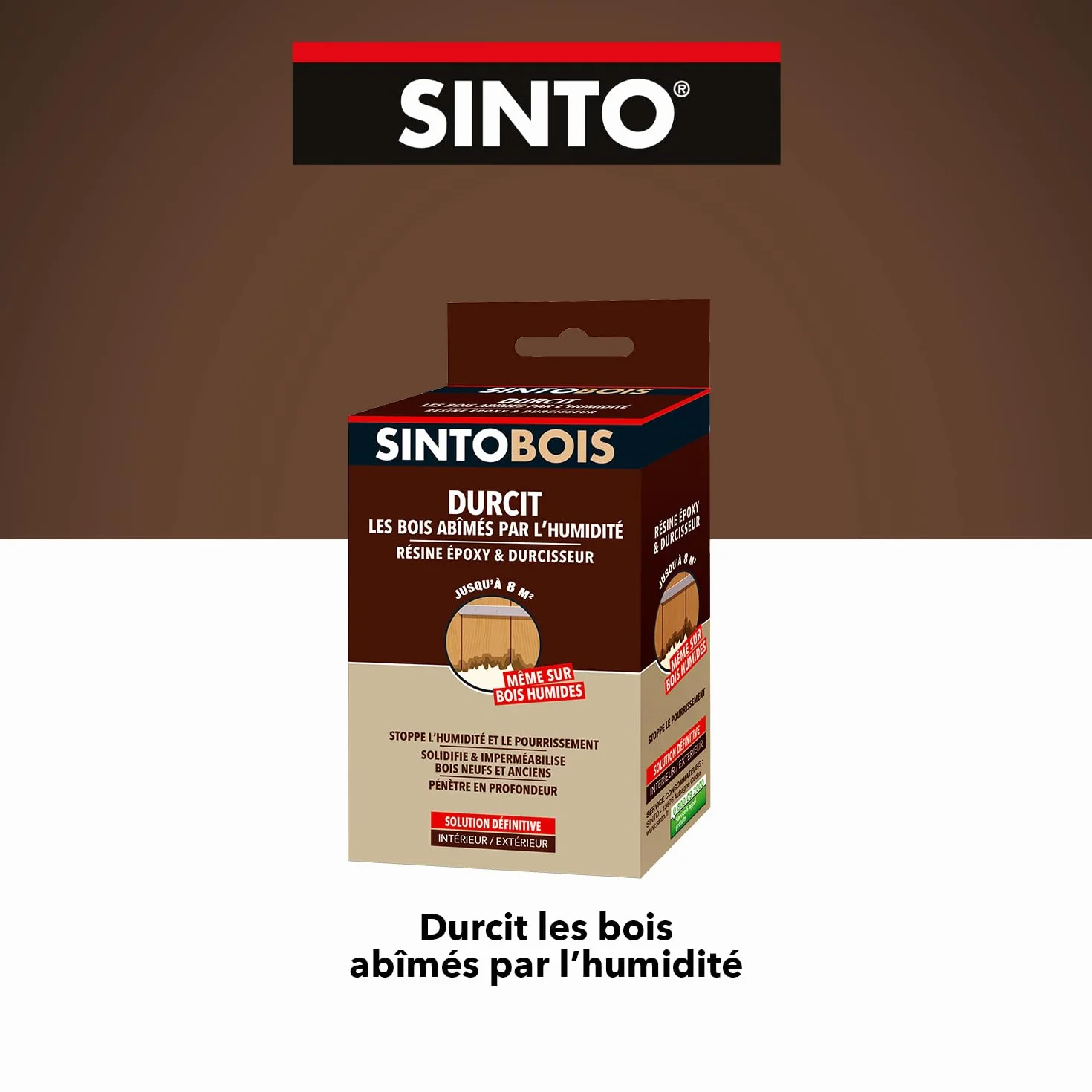 SINTO Durcisseur bois abimés par l'humidité 250g, stoppe l'humidité et le pourrissement, solidifie et imperméabilise bois neufs et anciens, pénètre en profondeur, intérieur