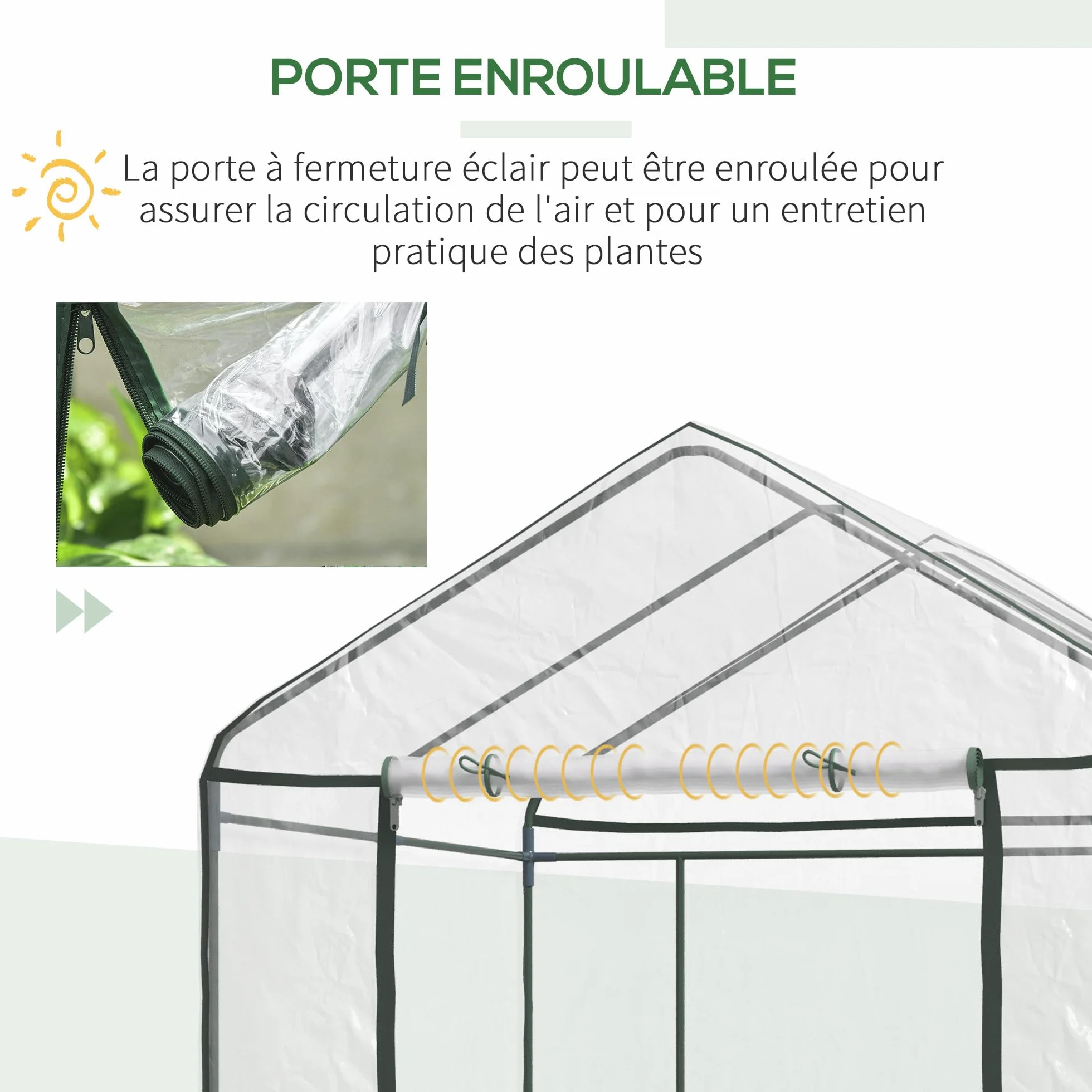 Outsunny Serre de Jardin 3 Niveaux avec étagères, Châssis en Acier, Porte zippée Enroulable, 143x143x195cm