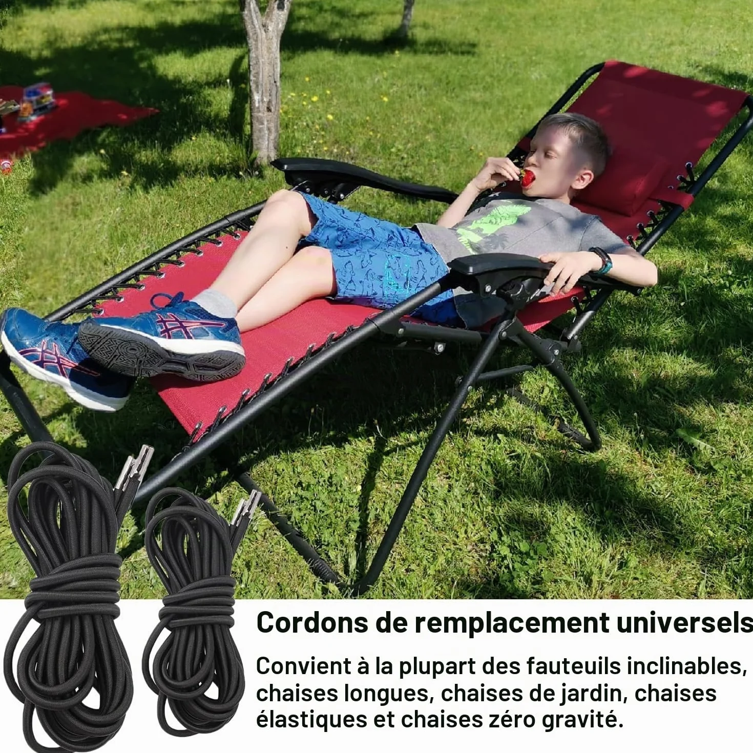 Remplacement Corde Élastique Universelle pour Fauteuil Relax, 4 Pièces Lacets pour Chaise Zéro-Gravité