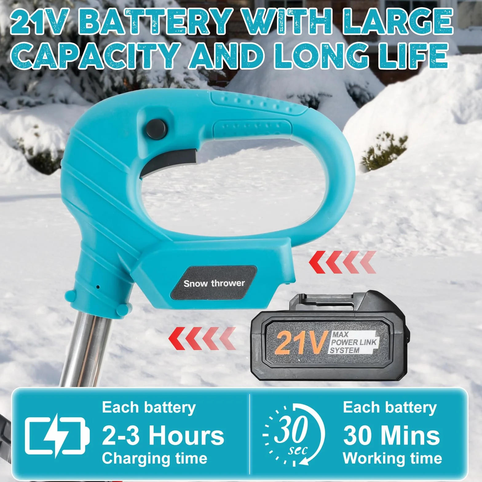 Fraise à Neige sans Fil 800W 28cm 2x3000mAh Moteur sans Balais