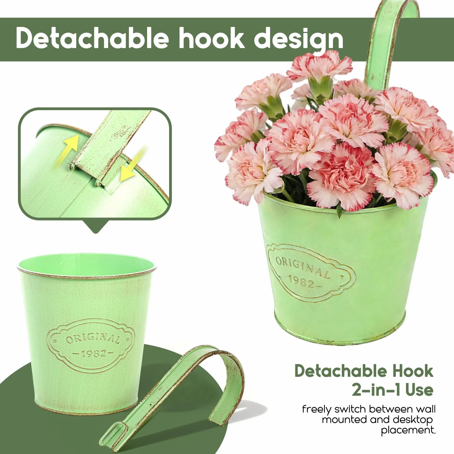 CITÉTOILE Pot de Fleurs Suspendu Métal avec Trou de Drainage, Crochet Amovible, Style Vintage Modèl-02