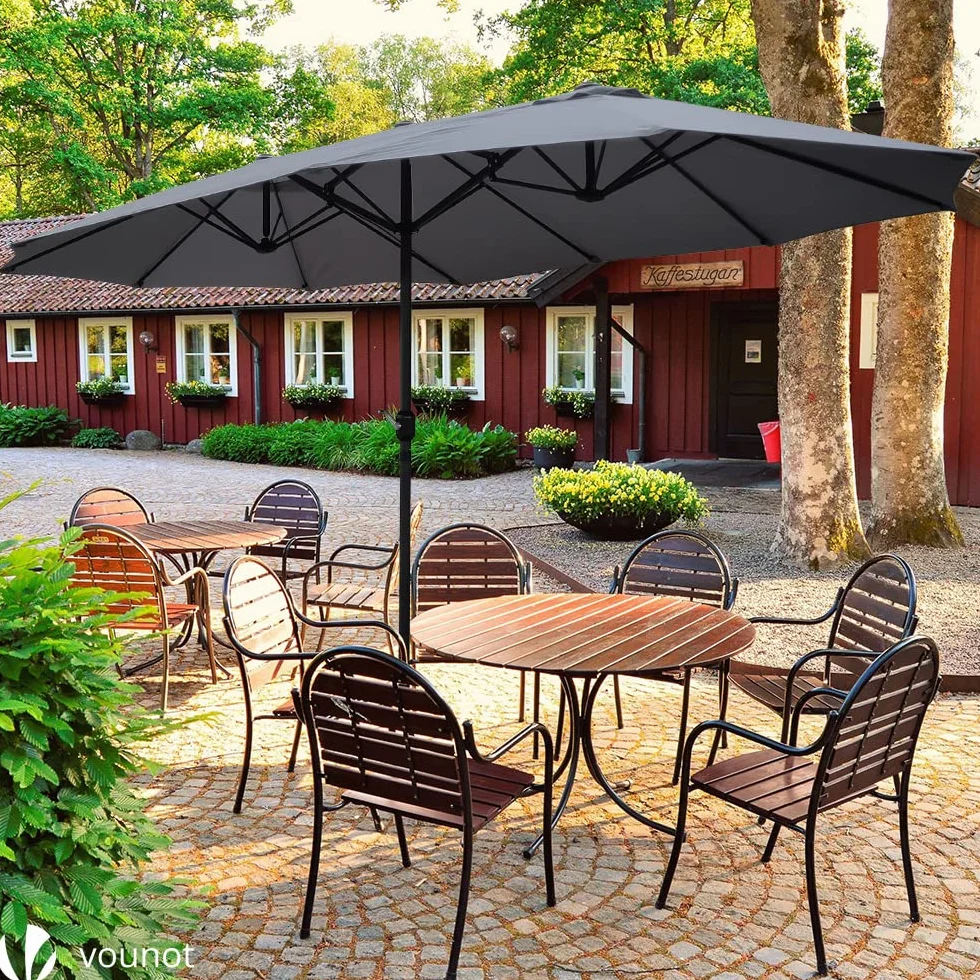 Parasol de Jardin Double Aluminium 270 x 460cm Manivelle Toile 180 GR/m2 Protection Solaire Gris
