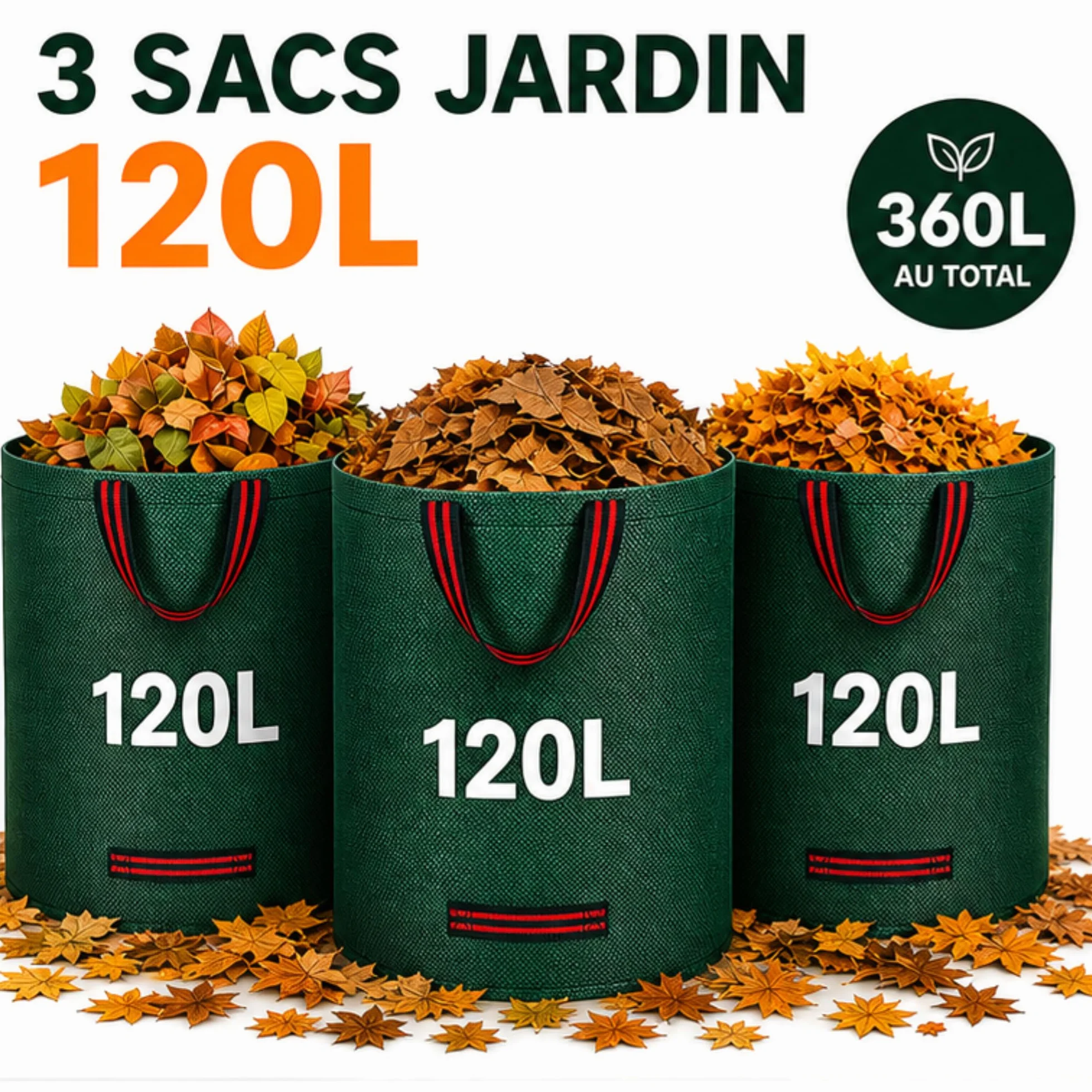 Sacs Jardin 120L Ultra Résistants Réutilisables Lot de 3 Polypropylène Renforcé