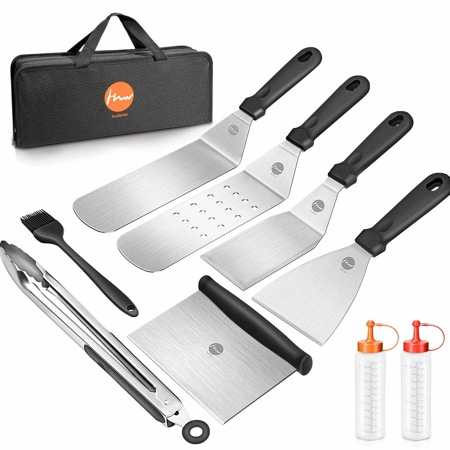 Ensemble de Spatule en Acier Inoxydable, Accessoires pour Plaque Chauffante BBQ Professionnelle, Spatule Plancha Teppanyaki