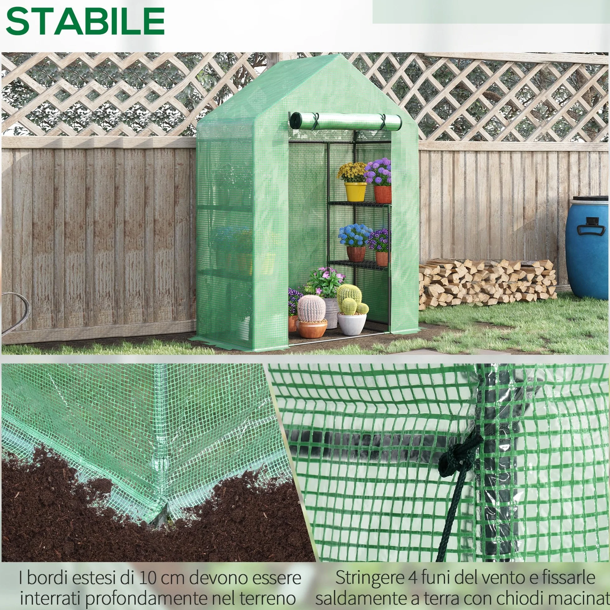 Outsunny Serre de Jardin avec Étagères 3 Niveaux, Bâche PE 140 g/㎡, Châssis Acier, 141x72x191 cm, Vert