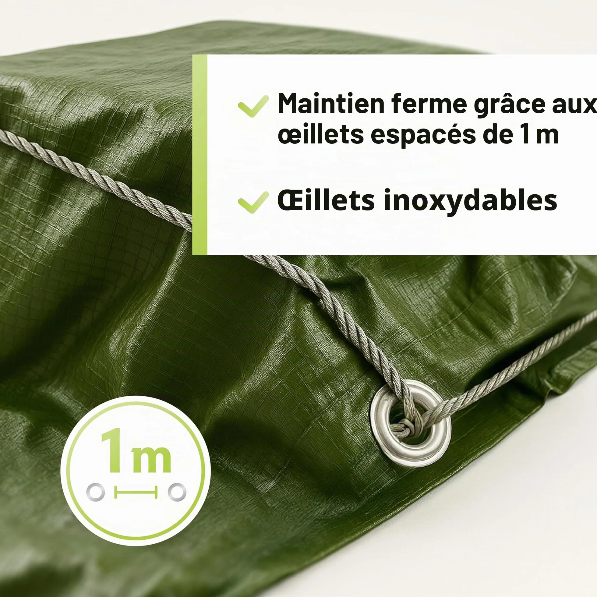 Bâche de protection textile 260 g/m² haute qualité vert blanc bateau bois