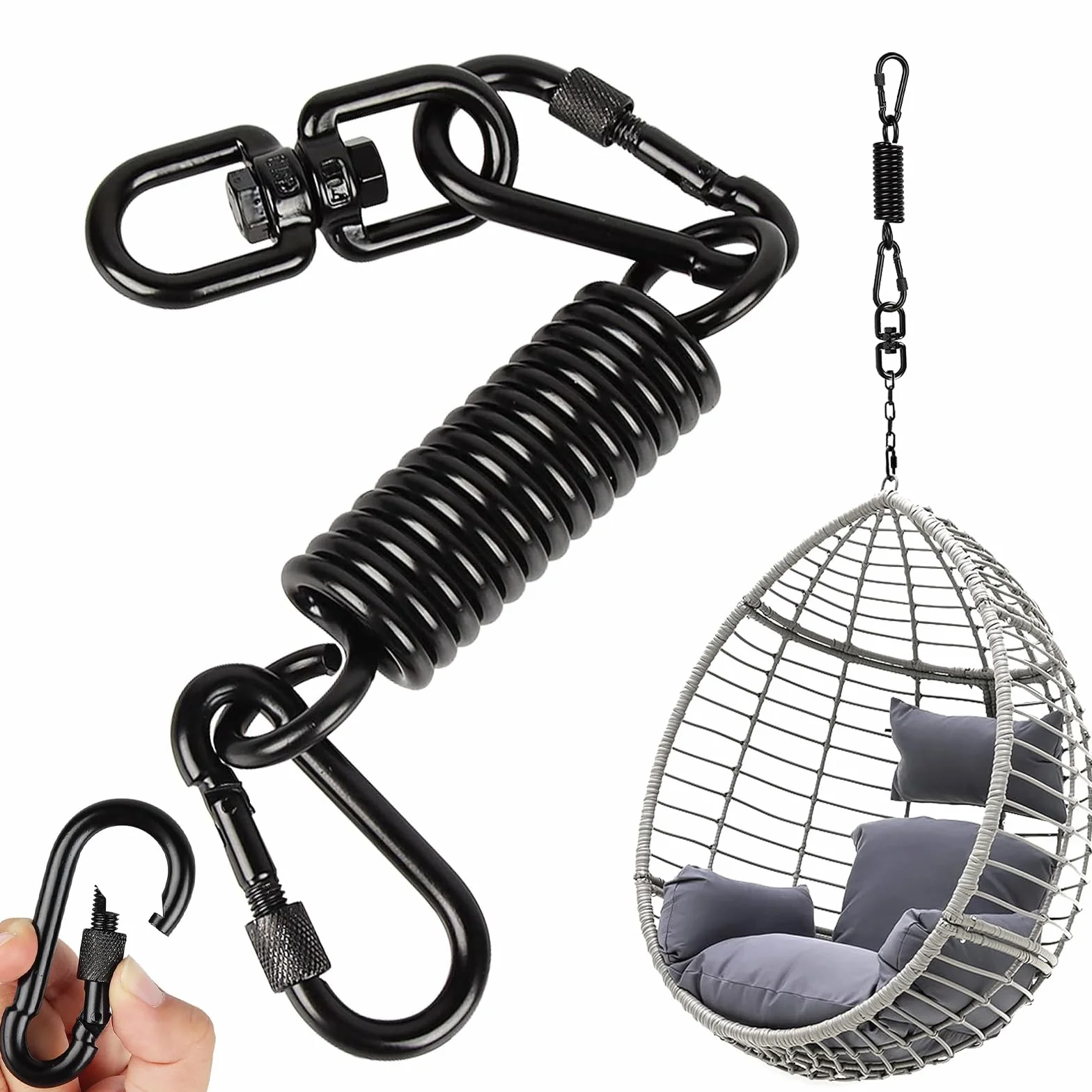 Ressort oscillant pour fauteuil suspendu 250 kg avec mousquetons et crochet pivotant 360°