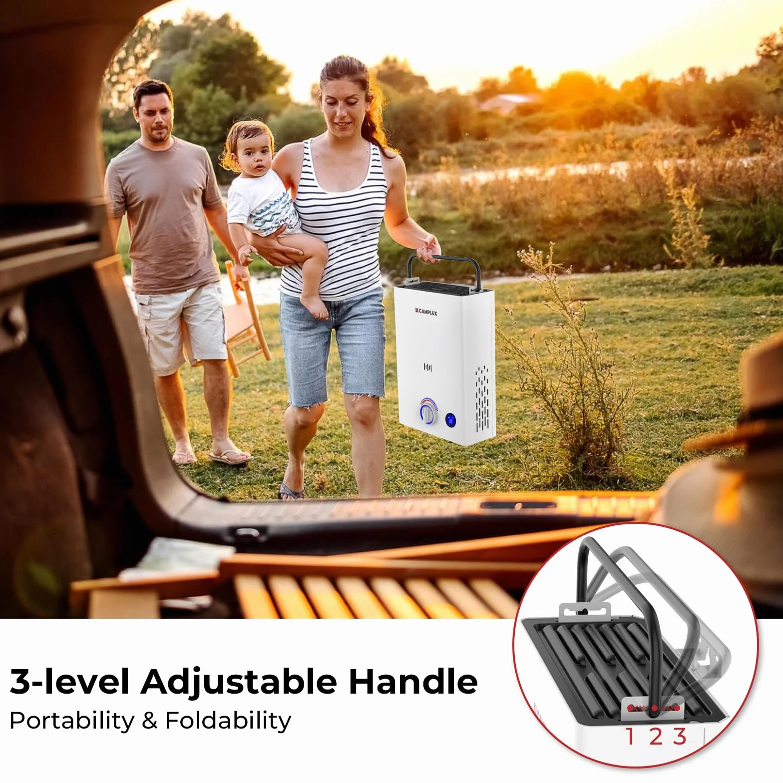 CAMPLUX F10 Pro Chauffe-Eau à Gaz 10L Portable Pompe à Eau Butane/Propane 28-37mbar Douche Extérieure Camping Caravaning