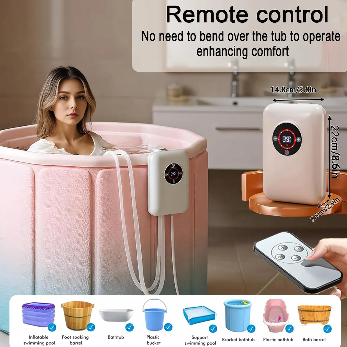 Thermoplongeur de Voyage 1200W Baignoire avec Protection Contre la Surchauffe