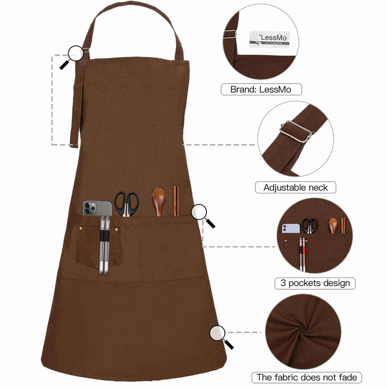 LessMo Tablier de Cuisine en Coton 70 x 85 cm avec Cou réglable Sangle