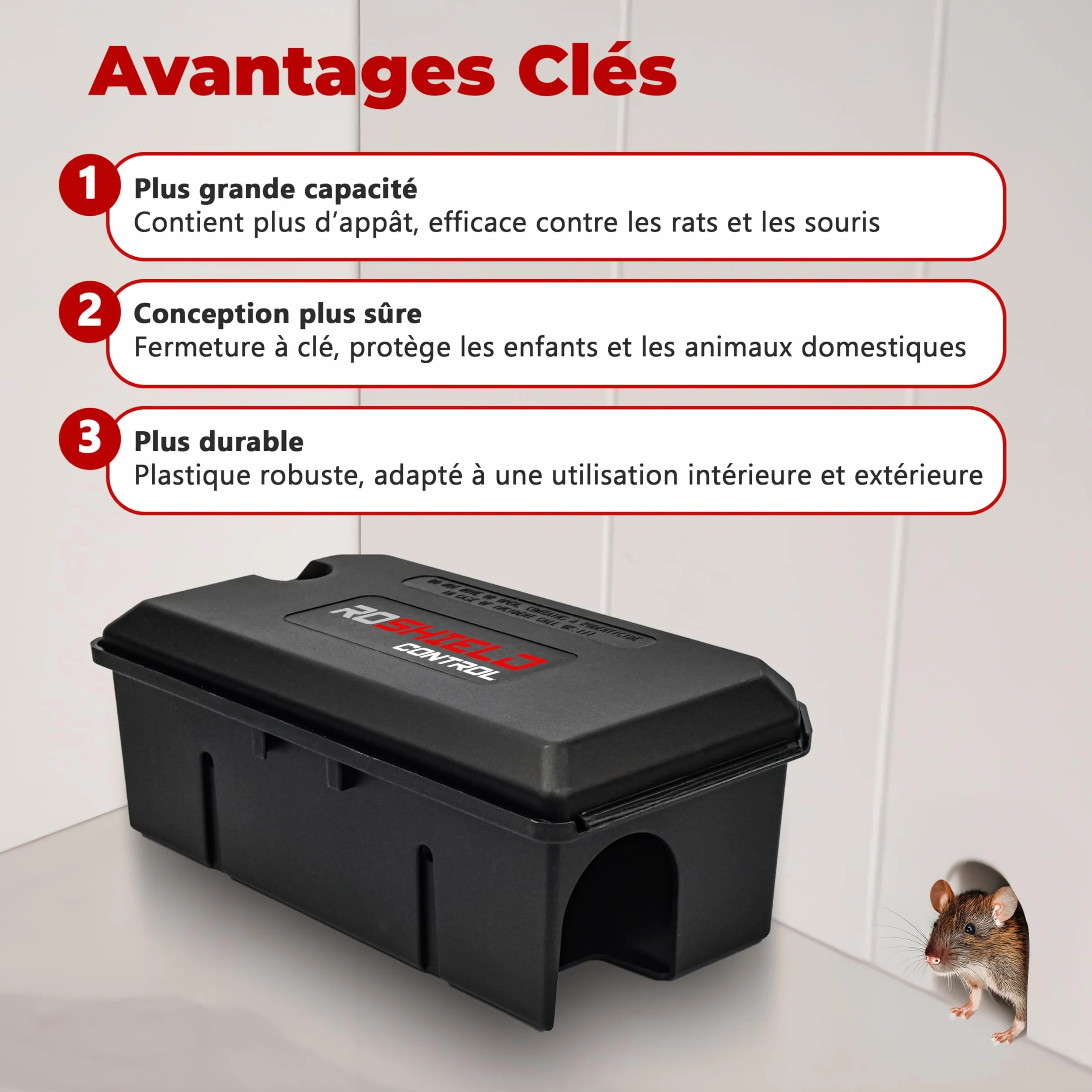 Roshield Lot de 4 Stations d’Appât Inviolables pour Rats et Souris Intérieur Extérieur