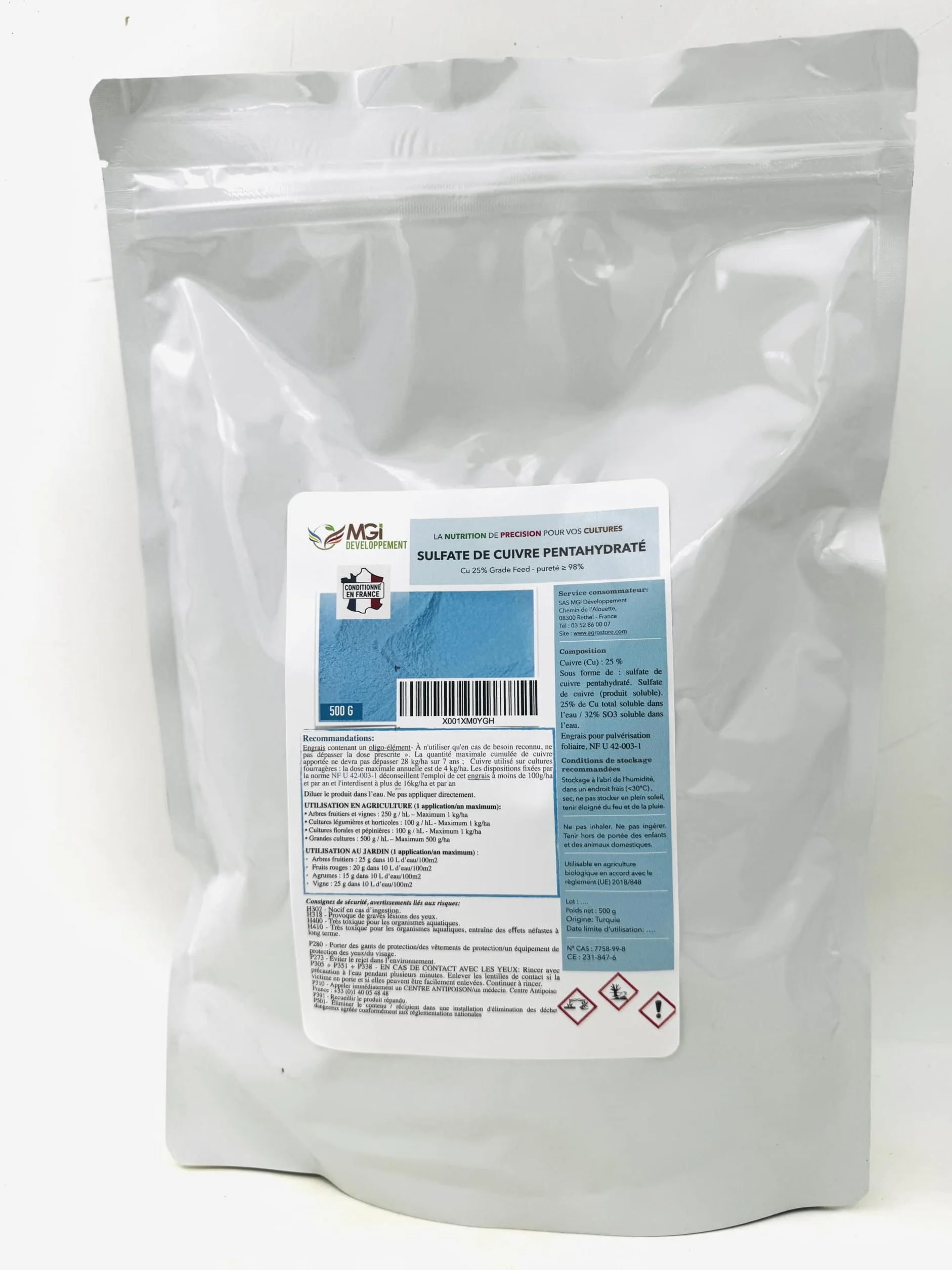 Sulfate de Cuivre Pentahydraté 25% Pureté 98% Feed Grade Soluble
