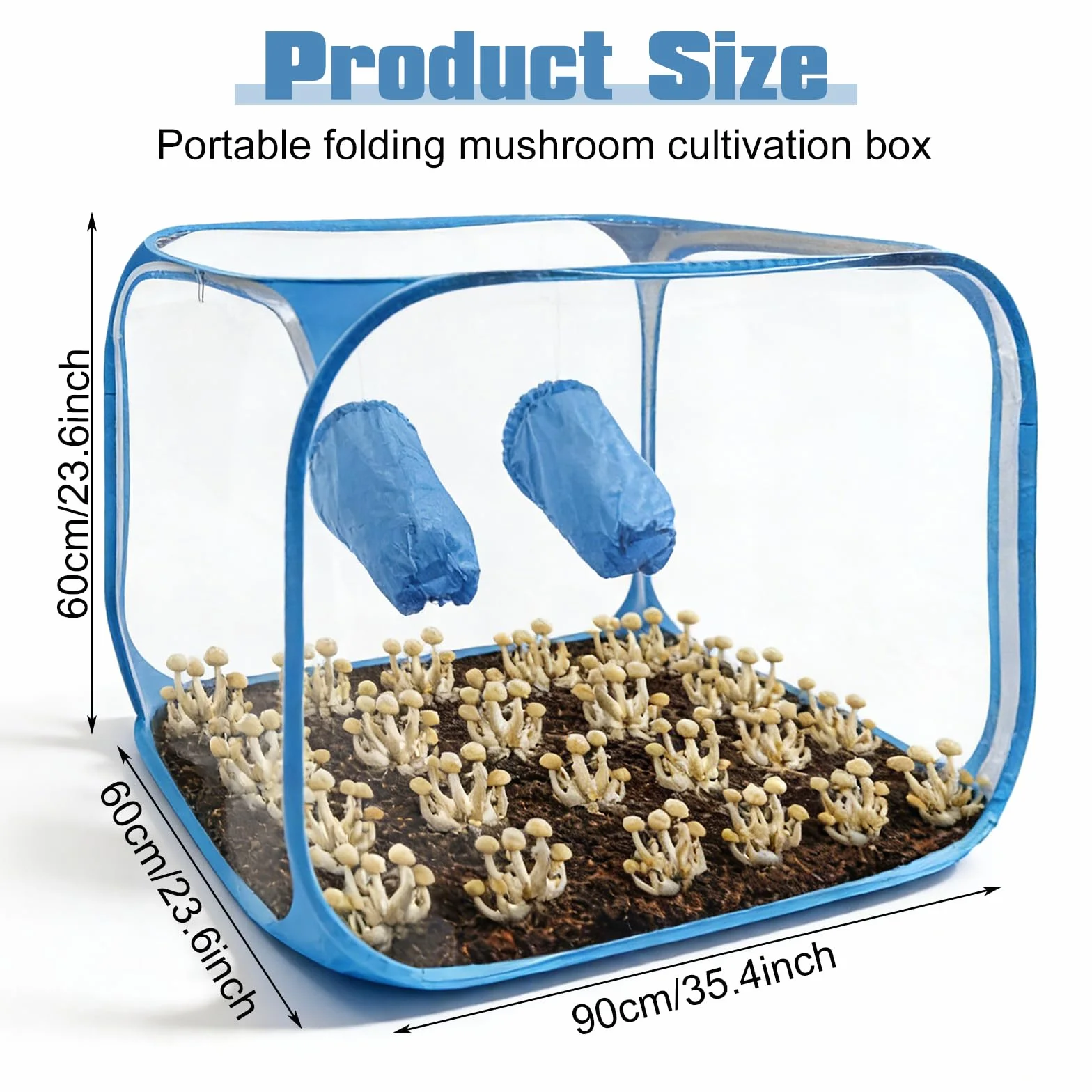 Conteneur de culture de champignons portable 60 x 60 x 90 cm pliable avec ouvertures pour les bras