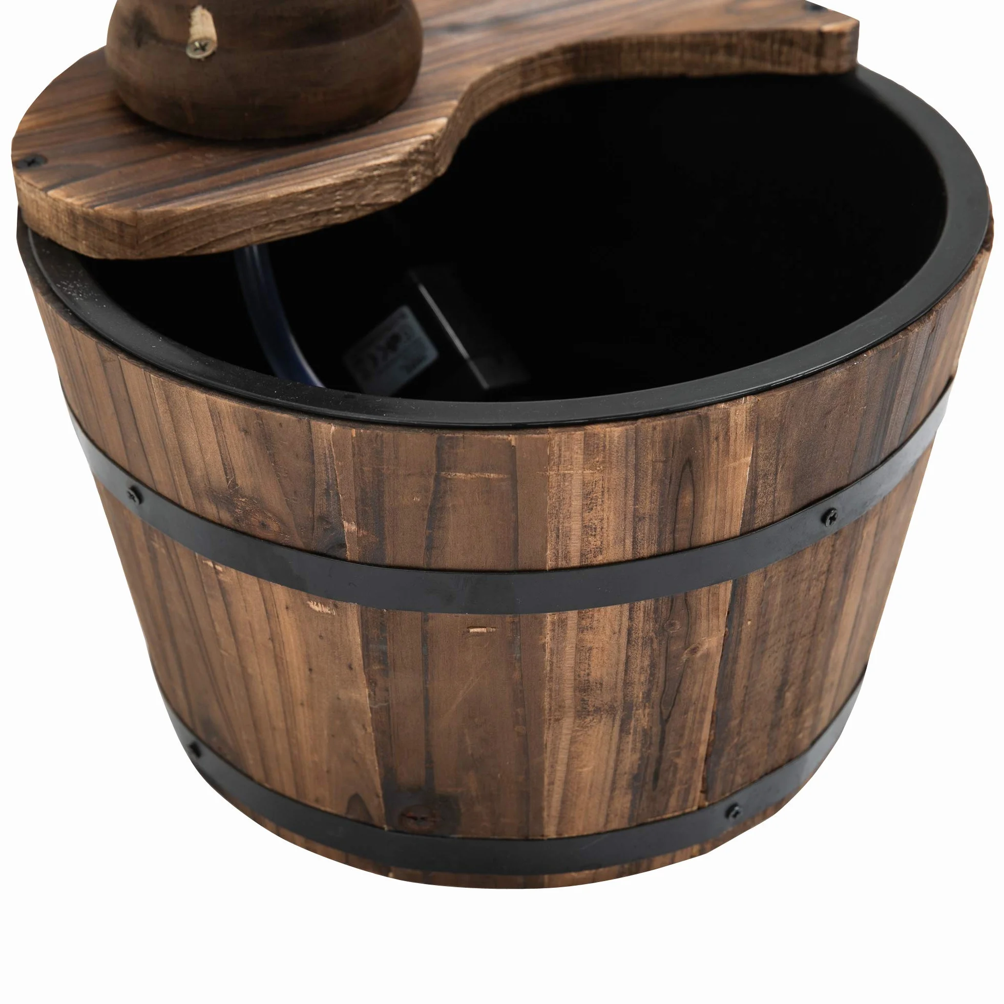 Outsunny Fontaine de Jardin Tonneau Pompe à Eau Submersible Ø 27 x 37H cm Bois de Pin Marron