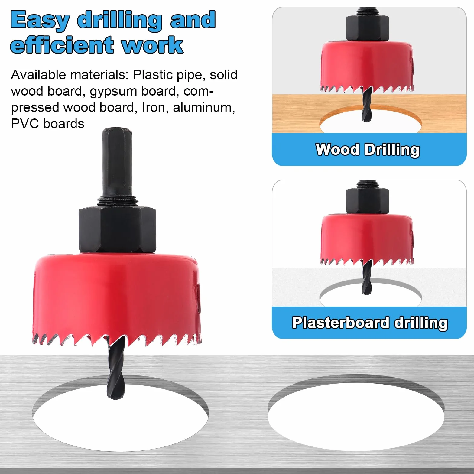Habwea 11 pièces Scie Cloche pour le bois Circulaires Cloche Perceuse idéale pour les planches de bois minces, les plaques en PVC et en plastique (Rouge -11pcs)