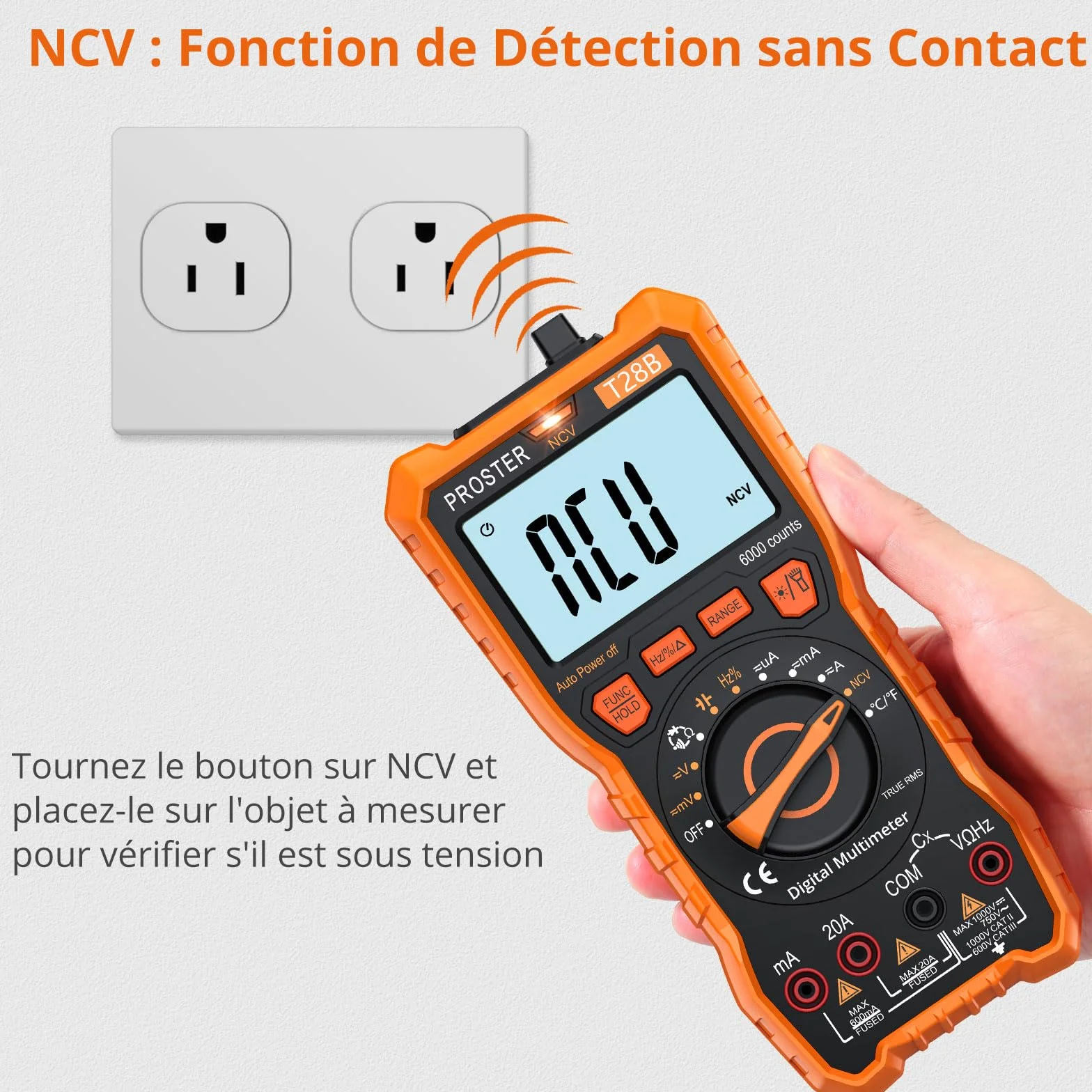 Proster Multimètre Automatique 6000 Comptes TRMS 1000V 20A - Testeur Électrique NCV Numérique Magnétique avec Température Capacité Fréquence, Multimetre Professionnel pour Électricien Bricolage Maison