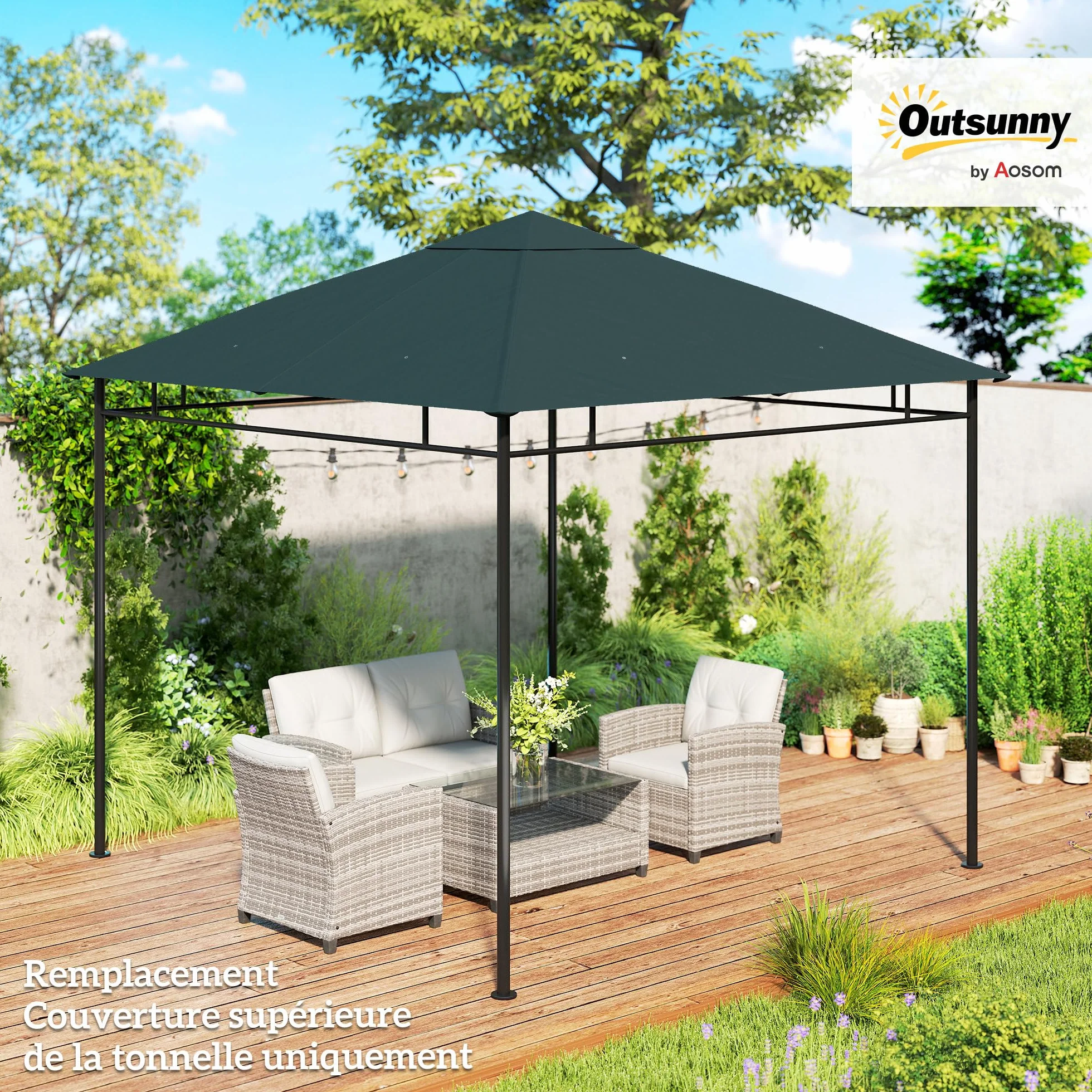 Outsunny Toile de Rechange pour Gazebo de Jardin 3x3 m Polyester 180 g/m² Anti-UV Gris