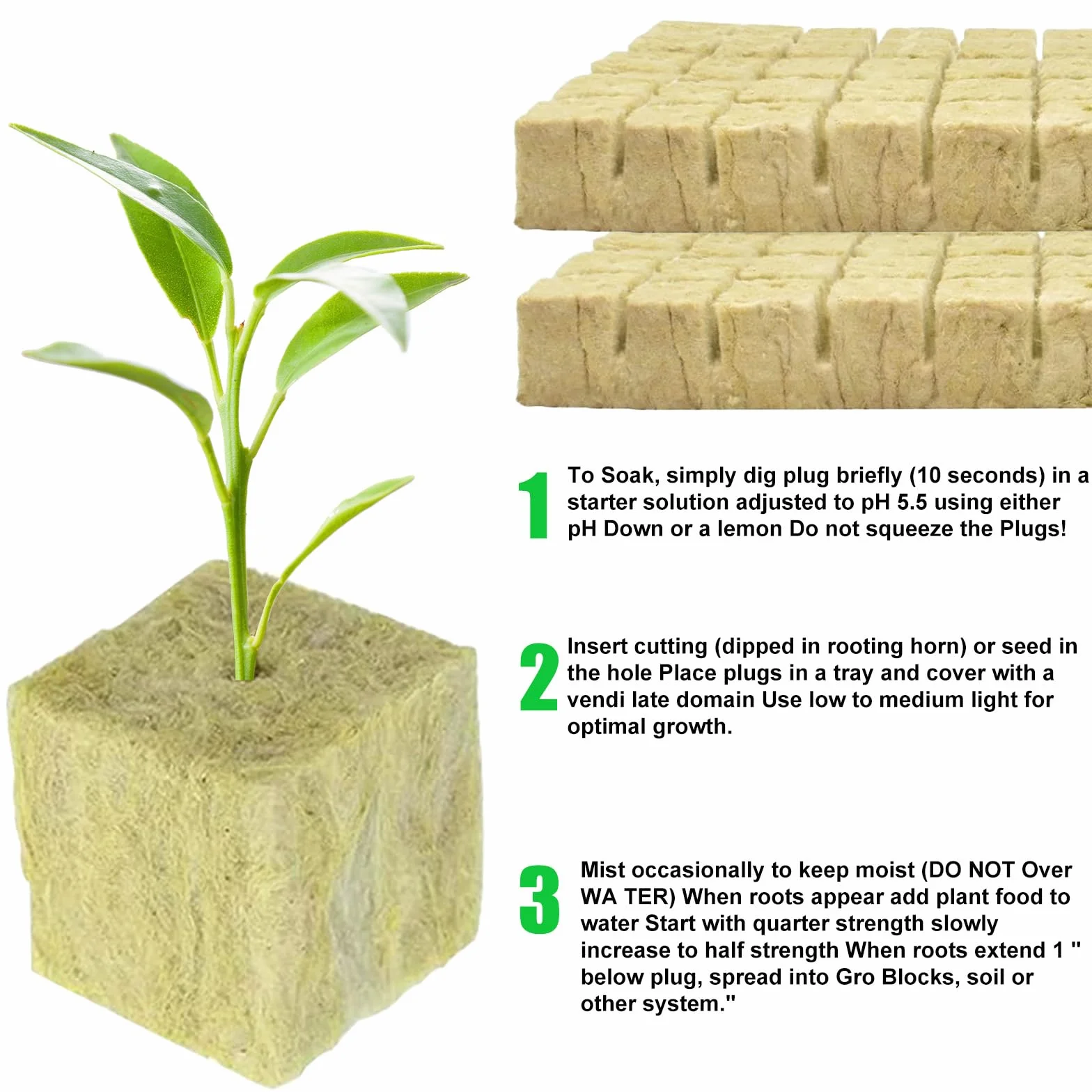 Rockwool Cube Lot de 200 cubes de laine de roche 25 x 25 x 25 mm Tapis de culture pour clonage