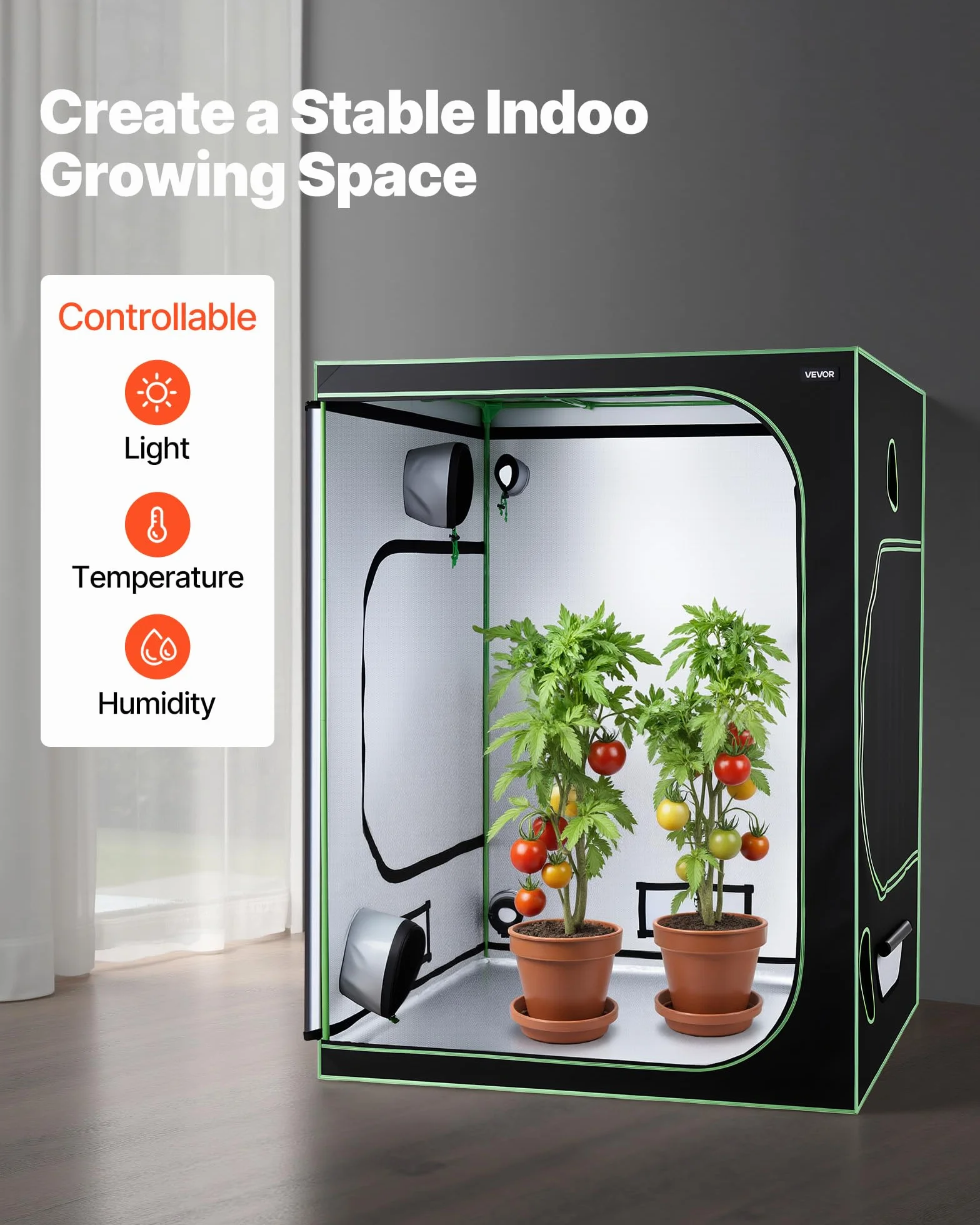 VEVOR Chambre de Culture 150x150x200 cm Tente de Culture Plantes d'Intérieur LED Spectre Complet Mylar 600D