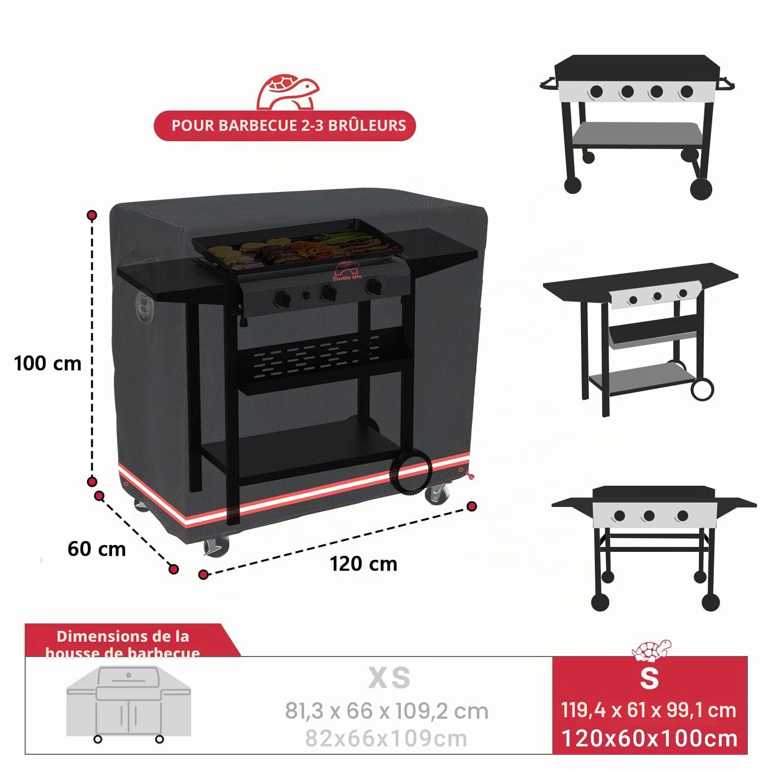 Turtle-Life Housse Barbecue imperméable 120x66x100CM Noir