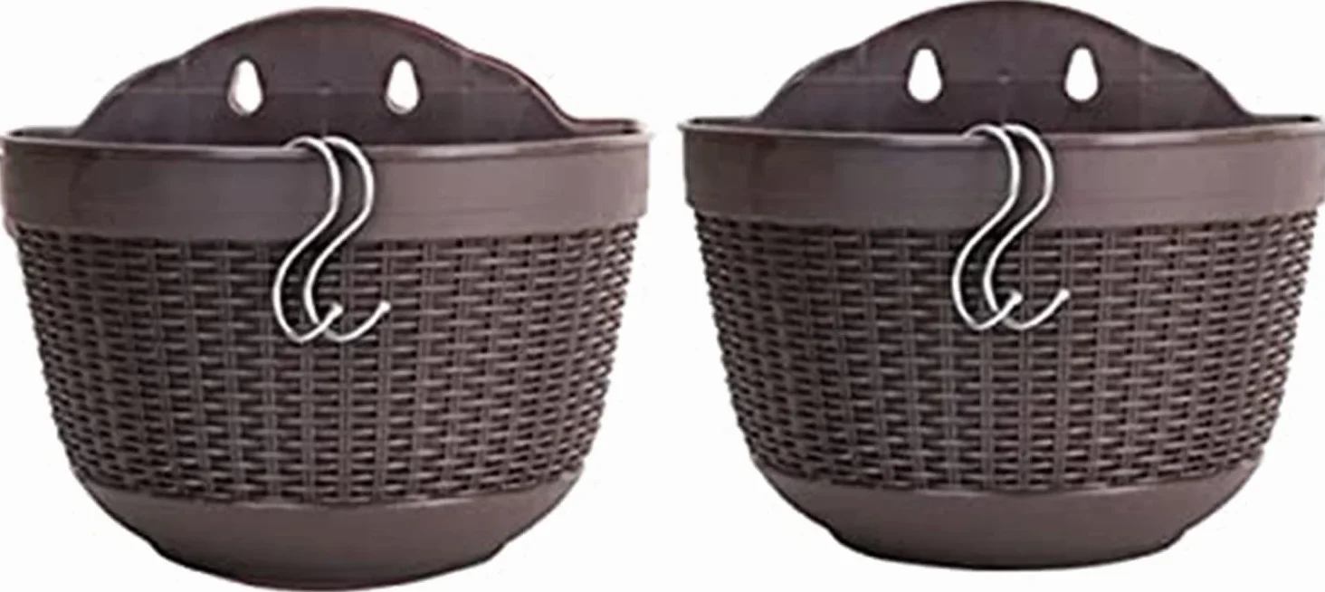 Lot de 2 pots de fleurs muraux semi-circulaires à suspendre en plastique 25 cm café