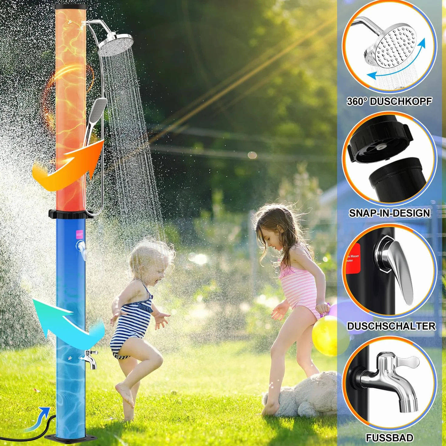 Herrselsam Douche solaire 20 l Jardin eau chaude max. 60 °C sans raccordement électrique Piscine Camping
