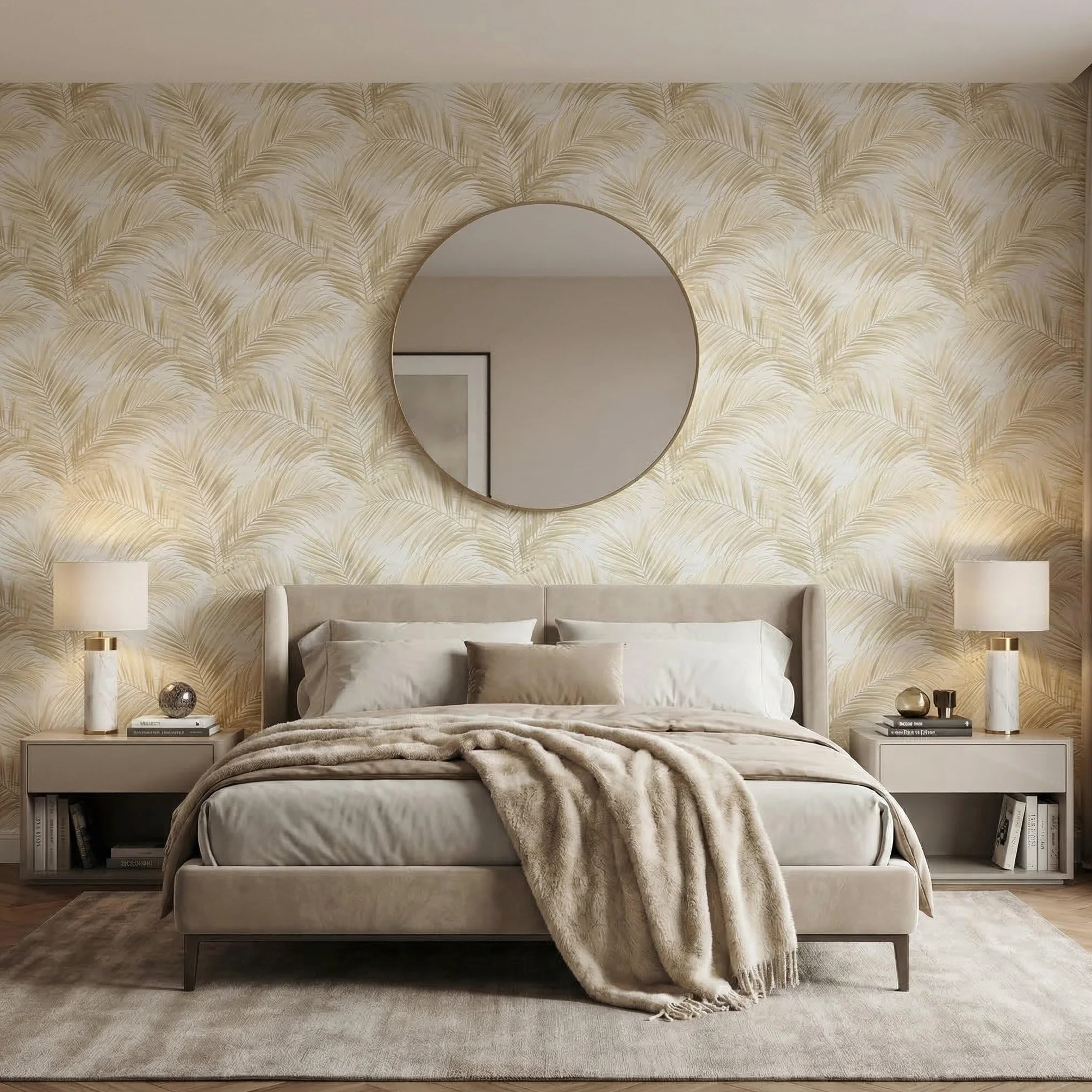 Newroom Papier Peint Beige Intissé avec motif feuilles pour Salon et Chambre - Vinyle Texturé 10,05x0,53m Made in Germany