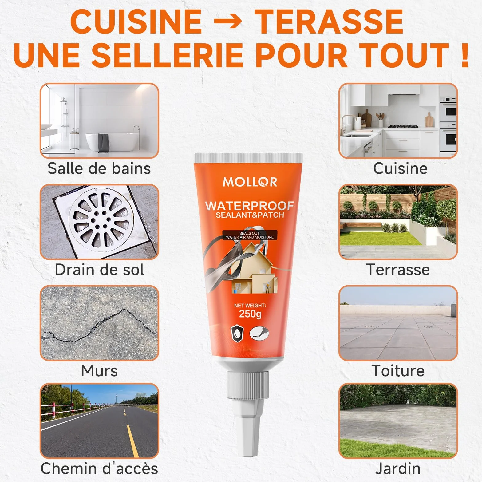 Remplissage de fissures pour béton, mastic de ciment robuste, auto-nivelant pour allée, allée, terrasse, colle à calfeutrer étanche pour extérieur, gris, 250 g