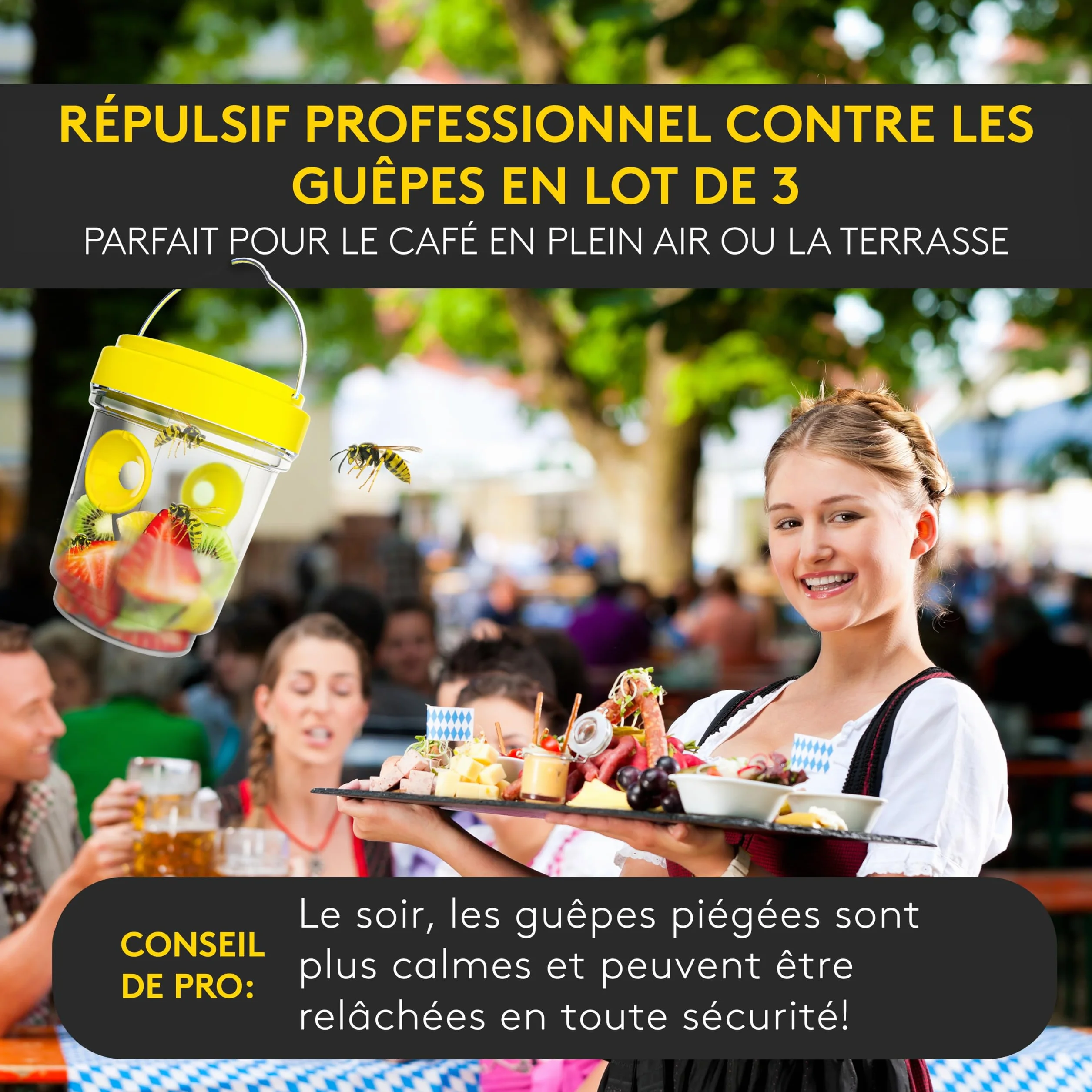 Piège à Guêpes et Frelons x3 Réutilisable Extérieur Anti Guêpes Asiatique Efficace Non Toxique